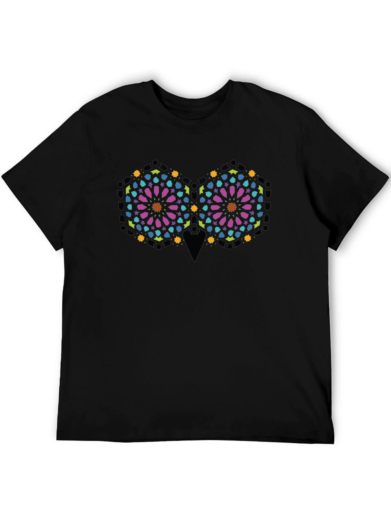 Geometric Owl Graphic Print Black T-Shirt
