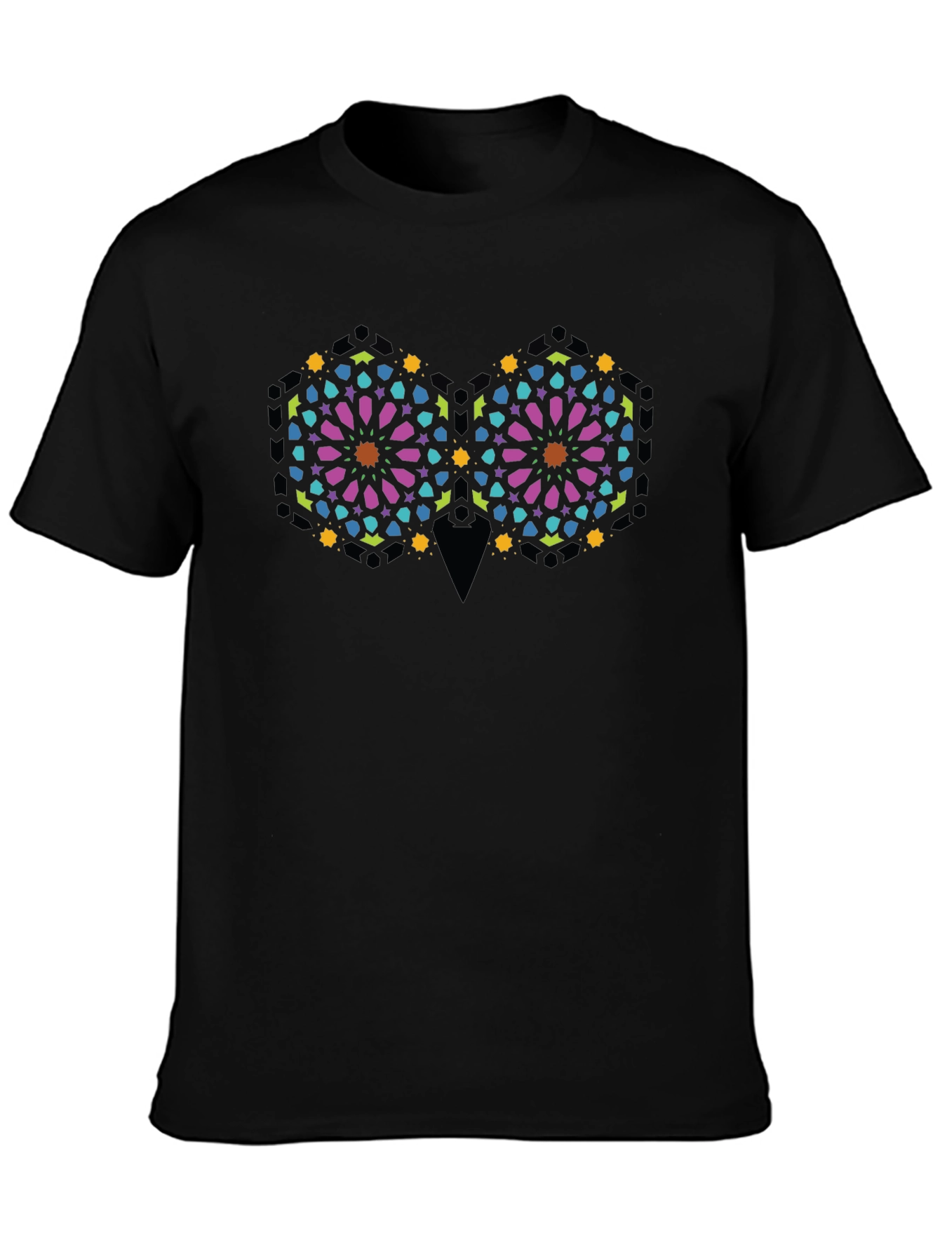 Geometric Owl Graphic Print Black T-Shirt