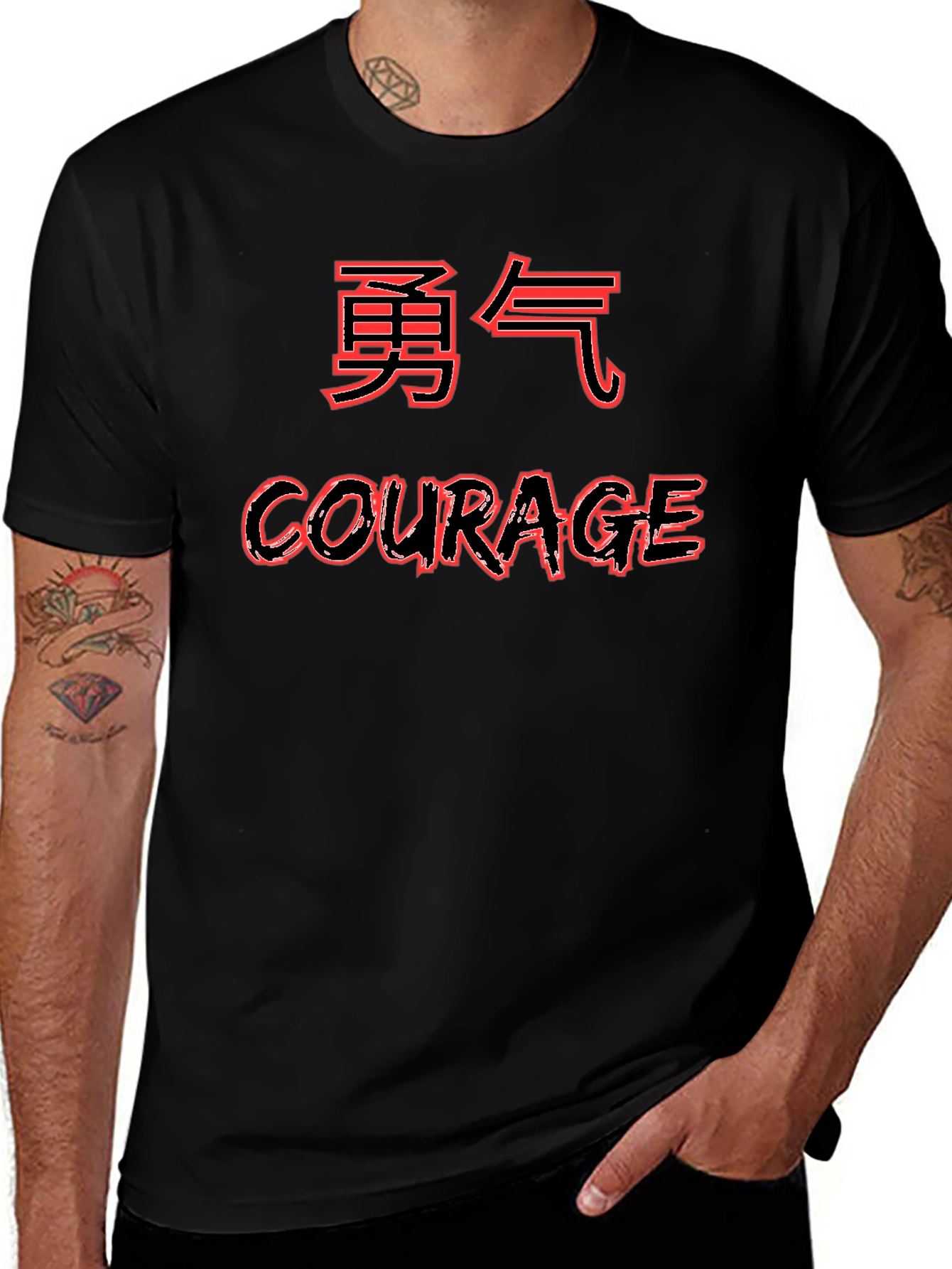 Courage Kanji Graphic T-Shirt - Black
