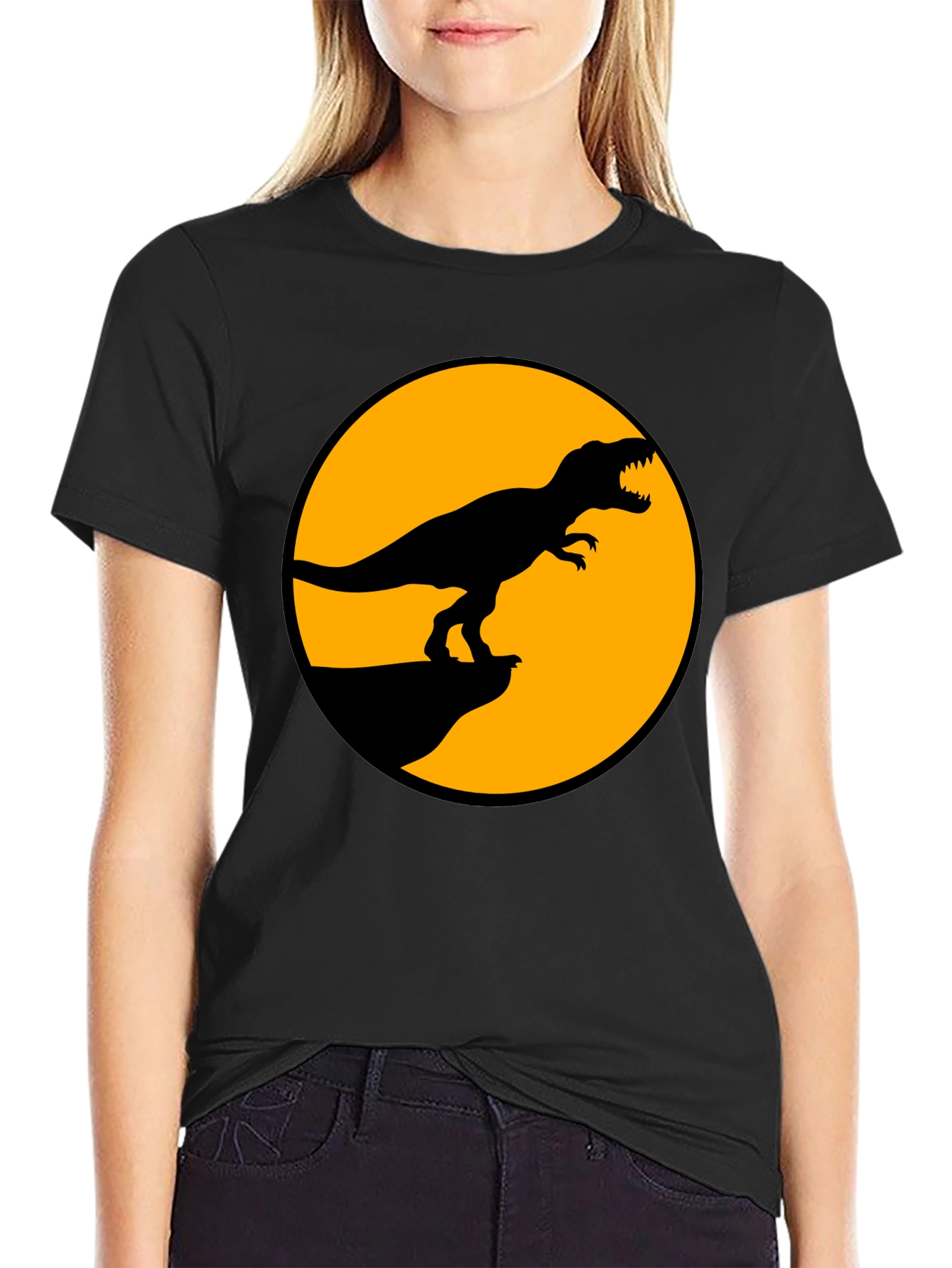 Dinosaur Graphic Tee - Black T-Rex Circle Design