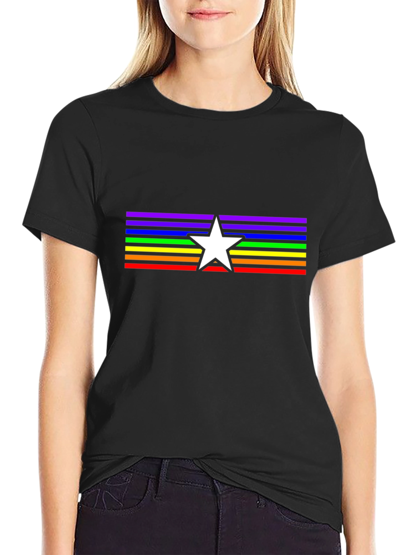 Rainbow Star Pride T-Shirt - Black
