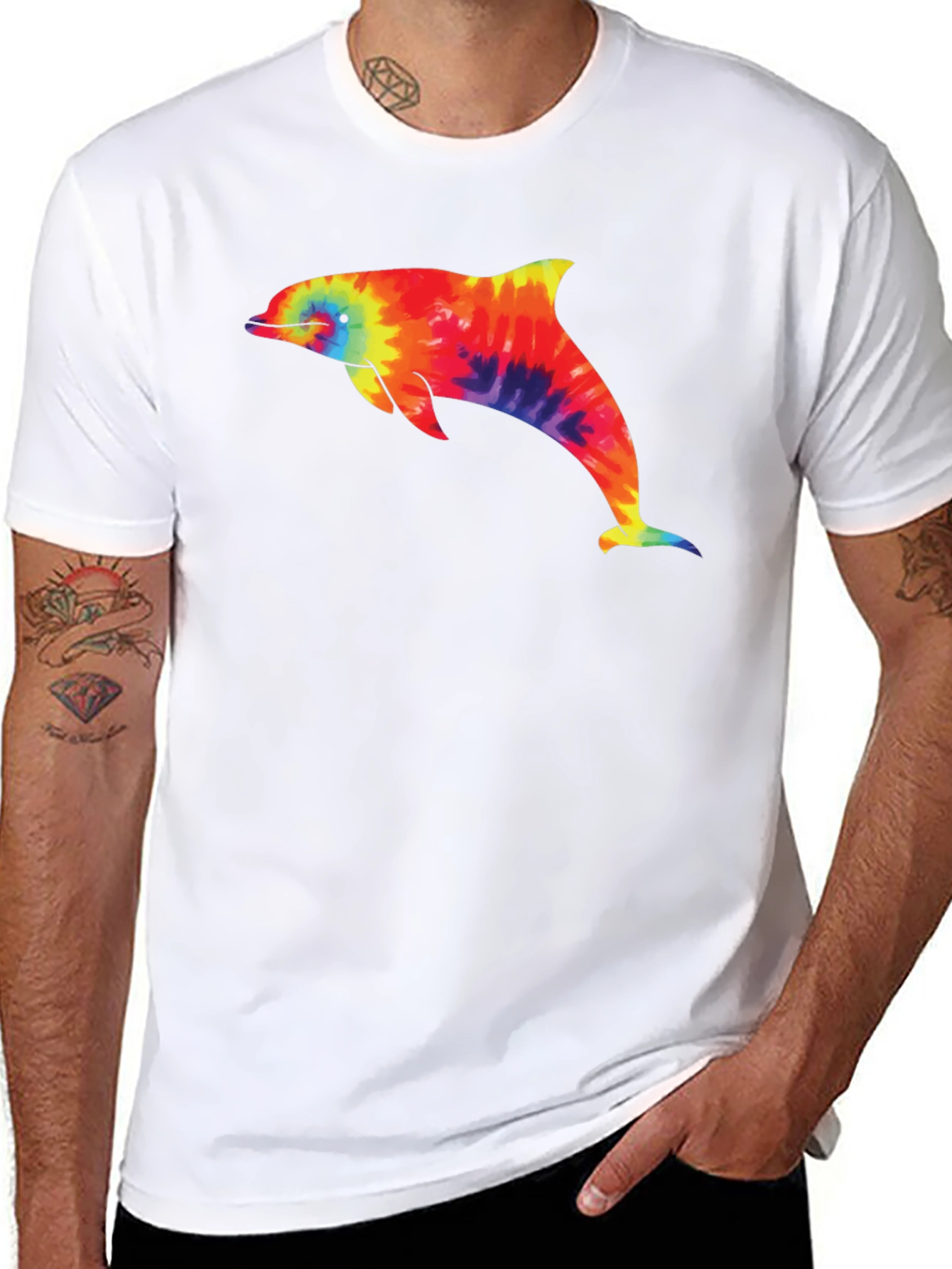 Tie-Dye Dolphin Graphic Black T-Shirt