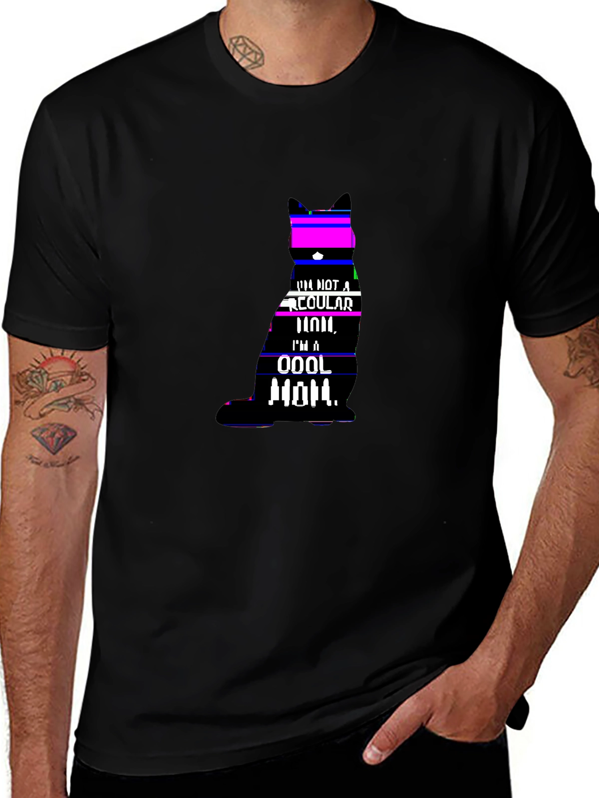 Cool Cat Mom Funny T-Shirt | Retro Glitch Design for Cat Lovers