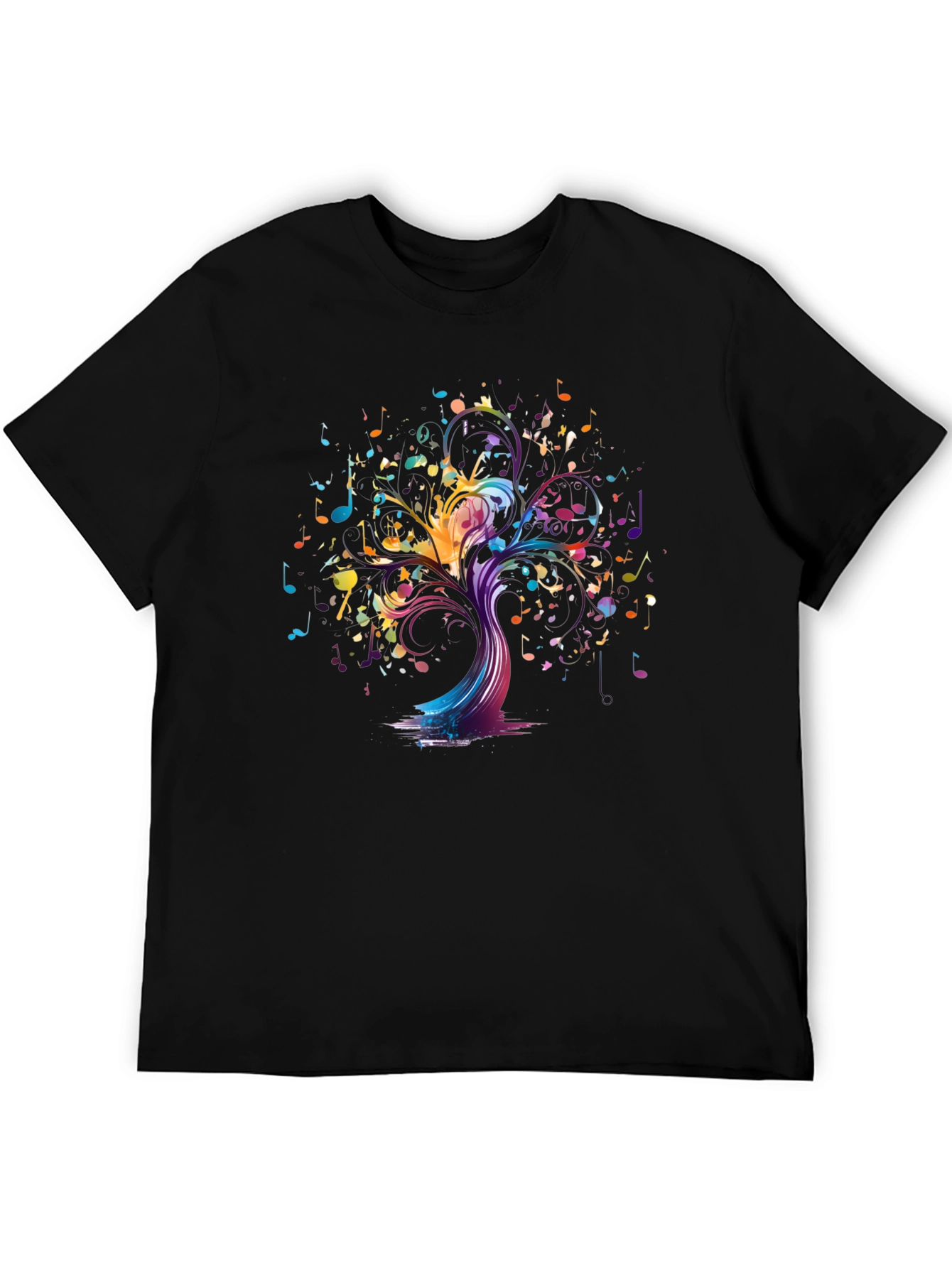 Musical Tree Graphic Tee - Black Cotton T-Shirt