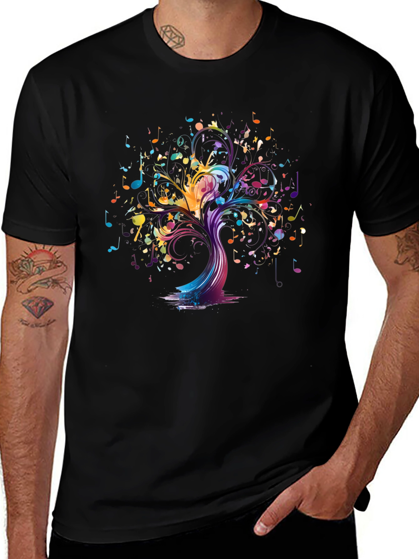 Musical Tree Graphic Tee - Black Cotton T-Shirt