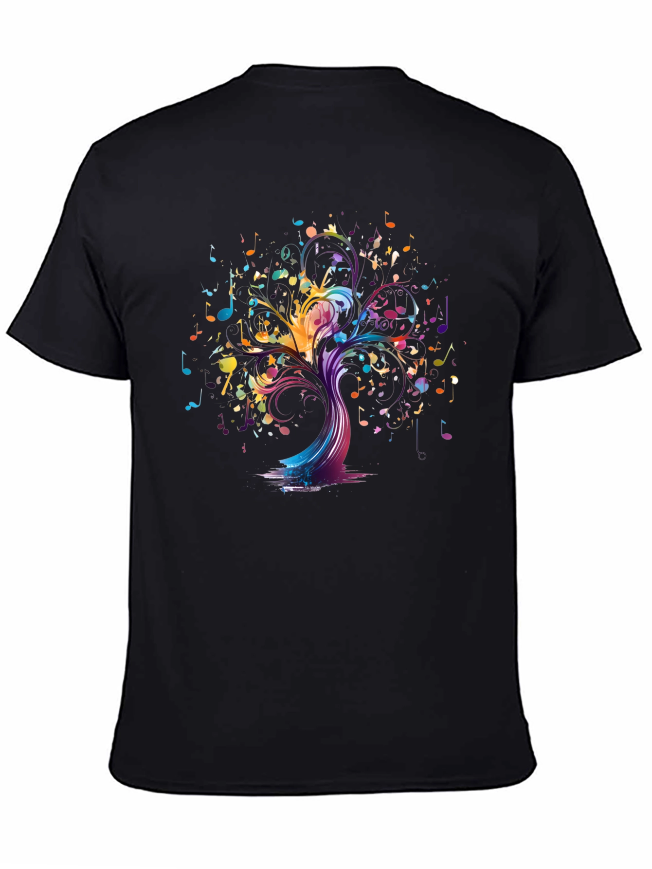 Musical Tree Graphic Tee - Black Cotton T-Shirt