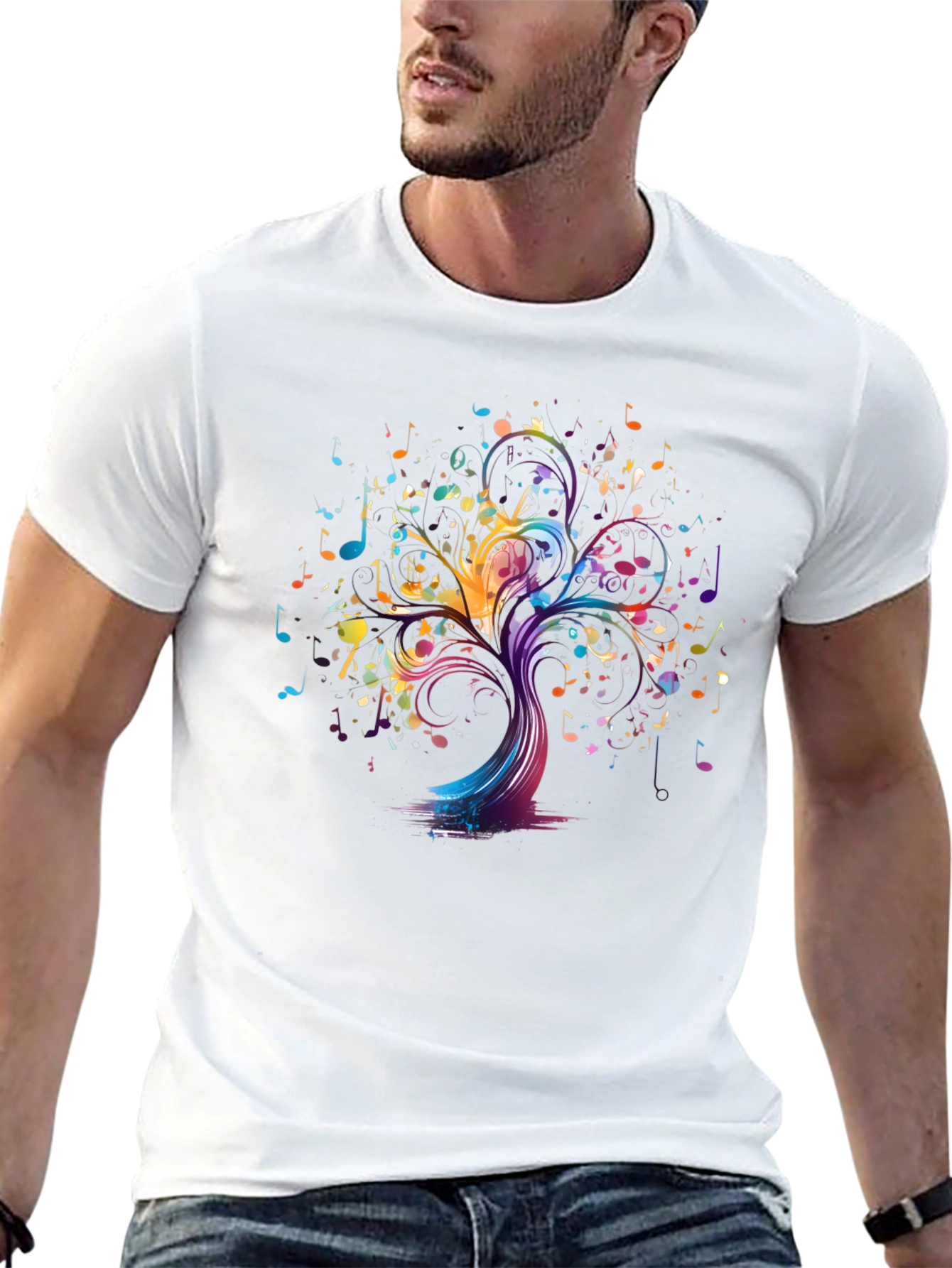 Musical Tree Graphic Tee - Black Cotton T-Shirt