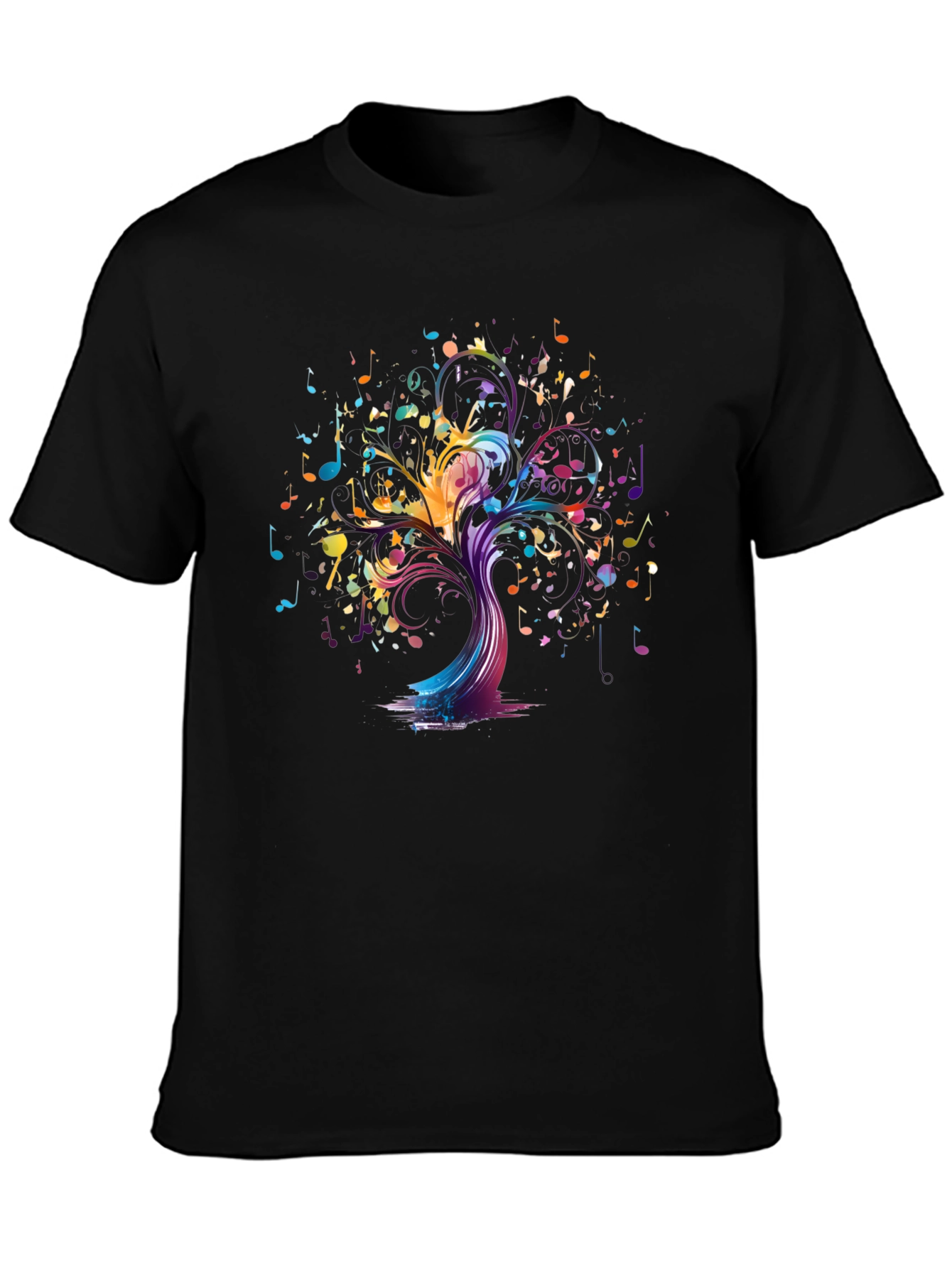 Musical Tree Graphic Tee - Black Cotton T-Shirt