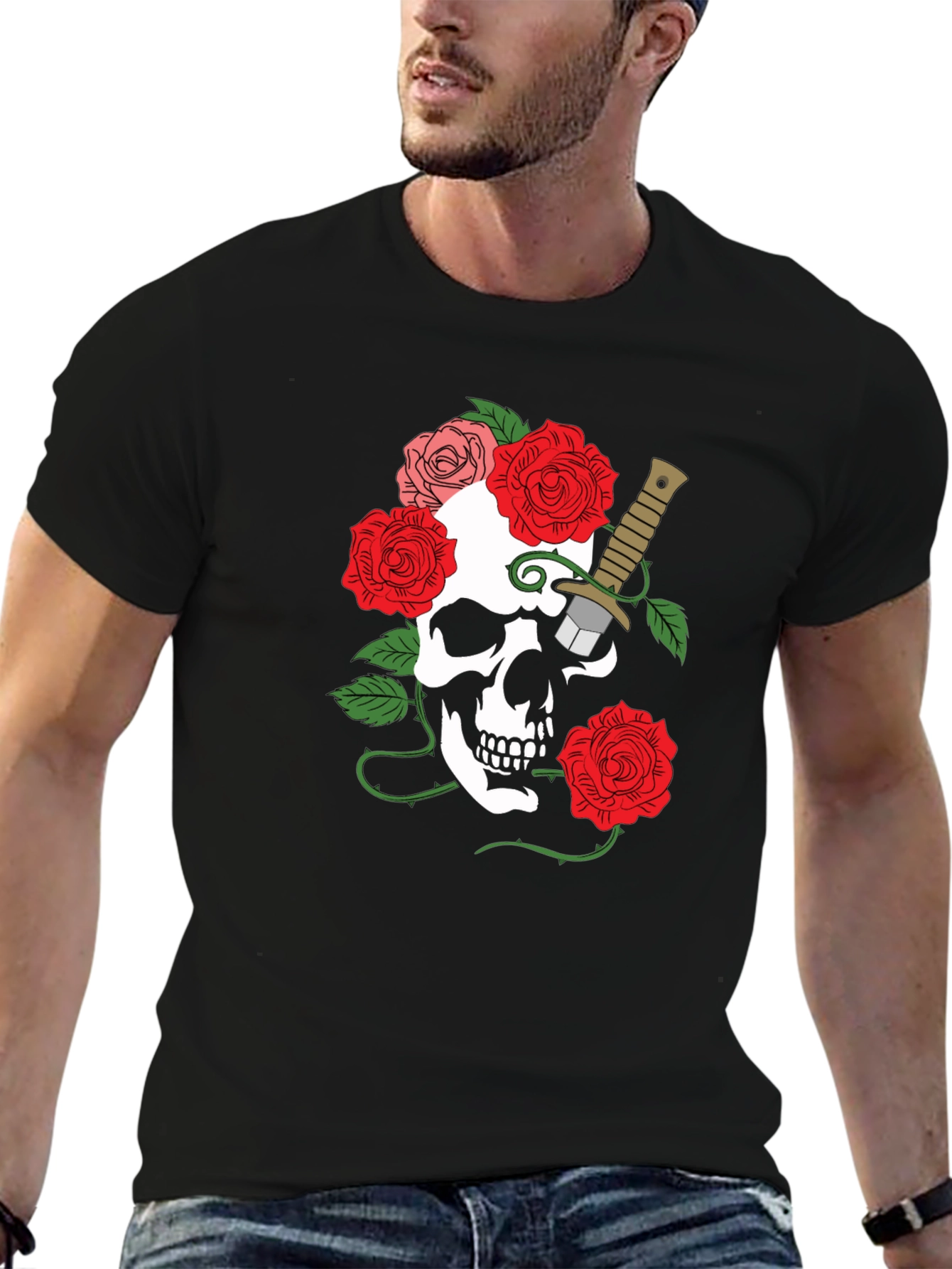 Skull & Roses Graphic Tee - Mens Black T-Shirt