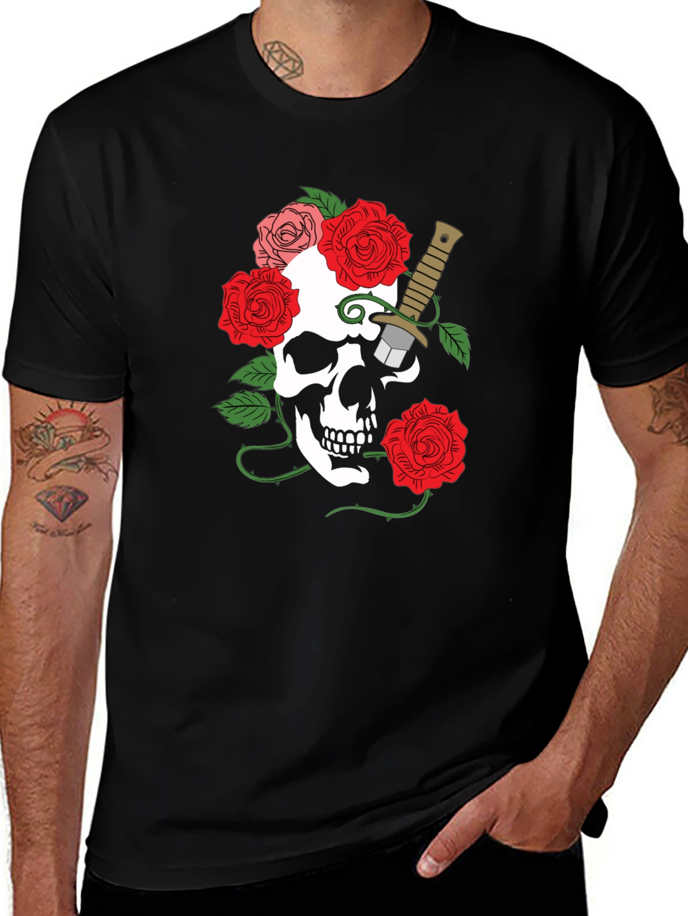 Skull & Roses Graphic Tee - Mens Black T-Shirt