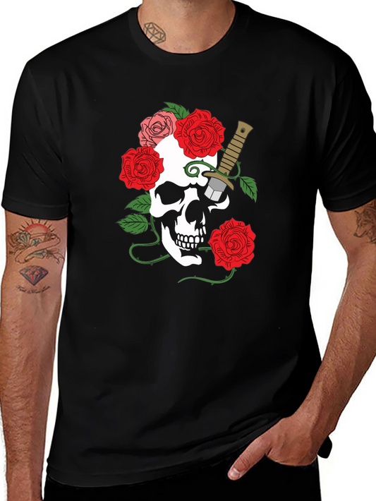 Skull & Roses Graphic Tee - Mens Black T-Shirt