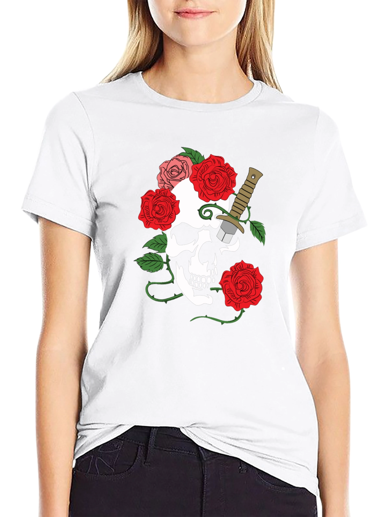 Skull & Roses Graphic Tee - Mens Black T-Shirt