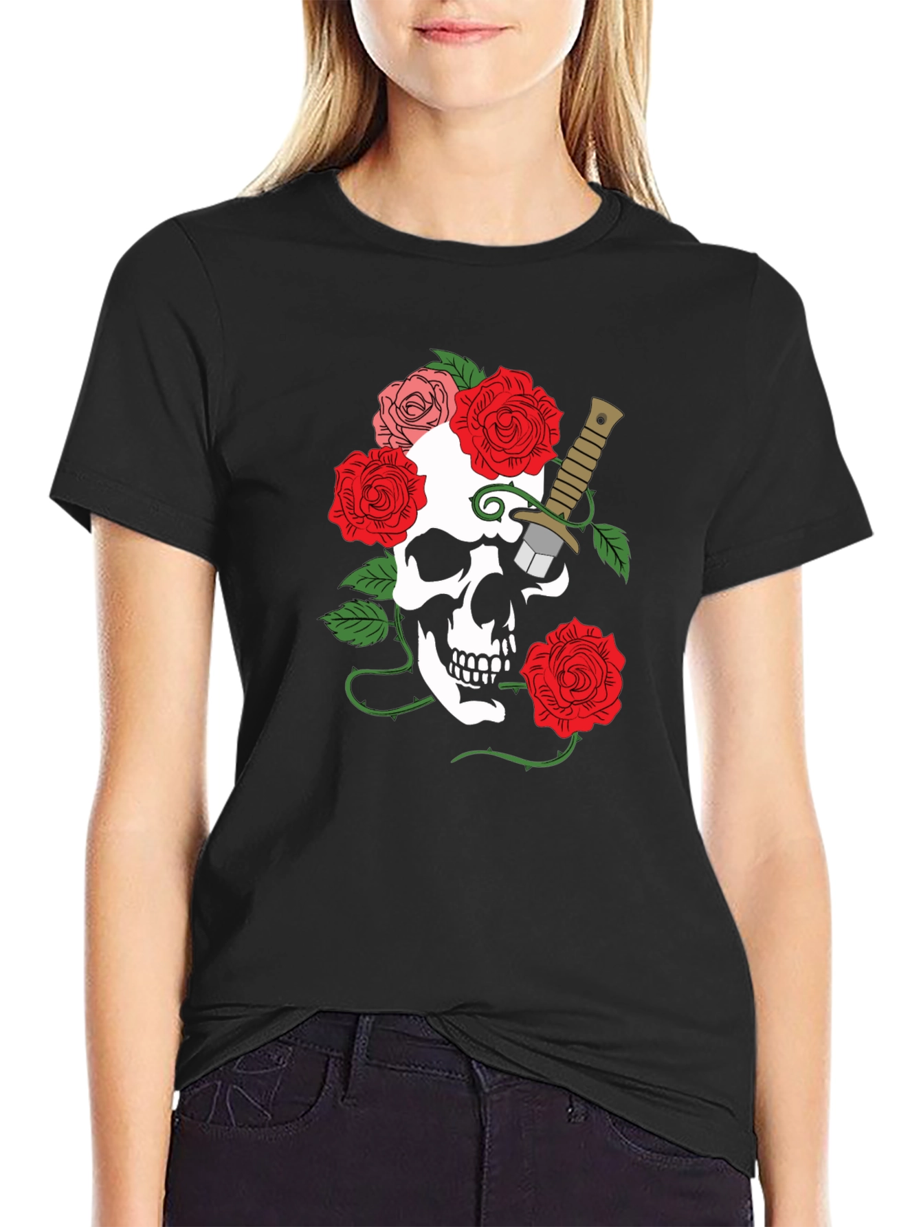 Skull & Roses Graphic Tee - Mens Black T-Shirt