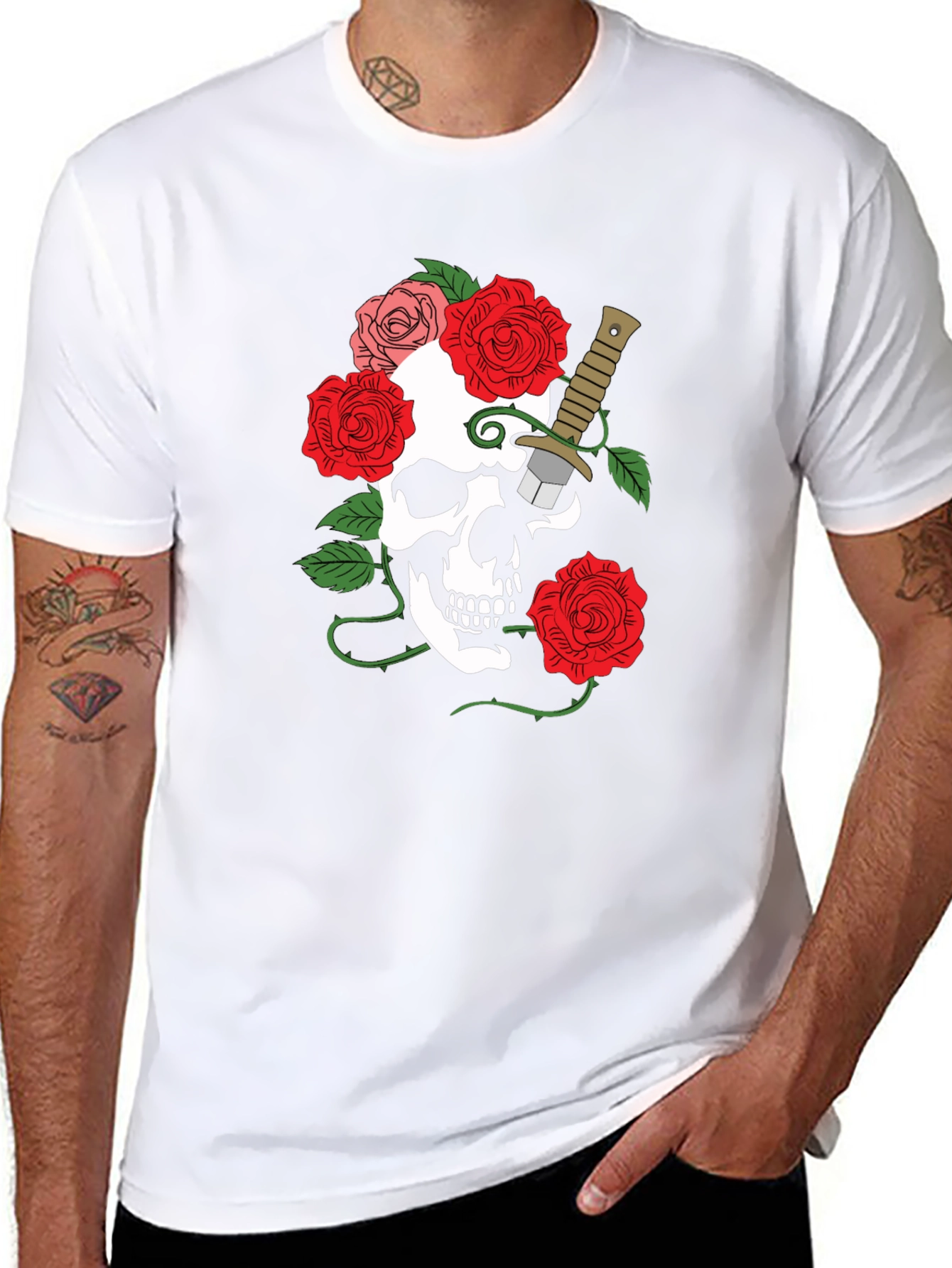 Skull & Roses Graphic Tee - Mens Black T-Shirt