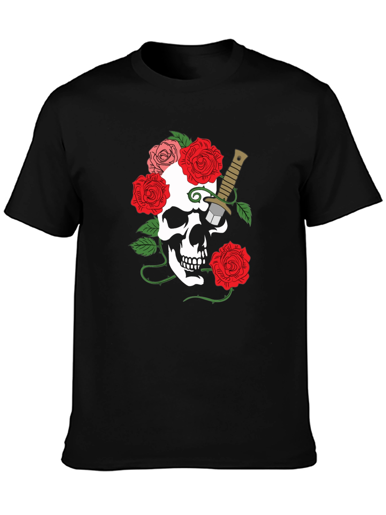 Skull & Roses Graphic Tee - Mens Black T-Shirt