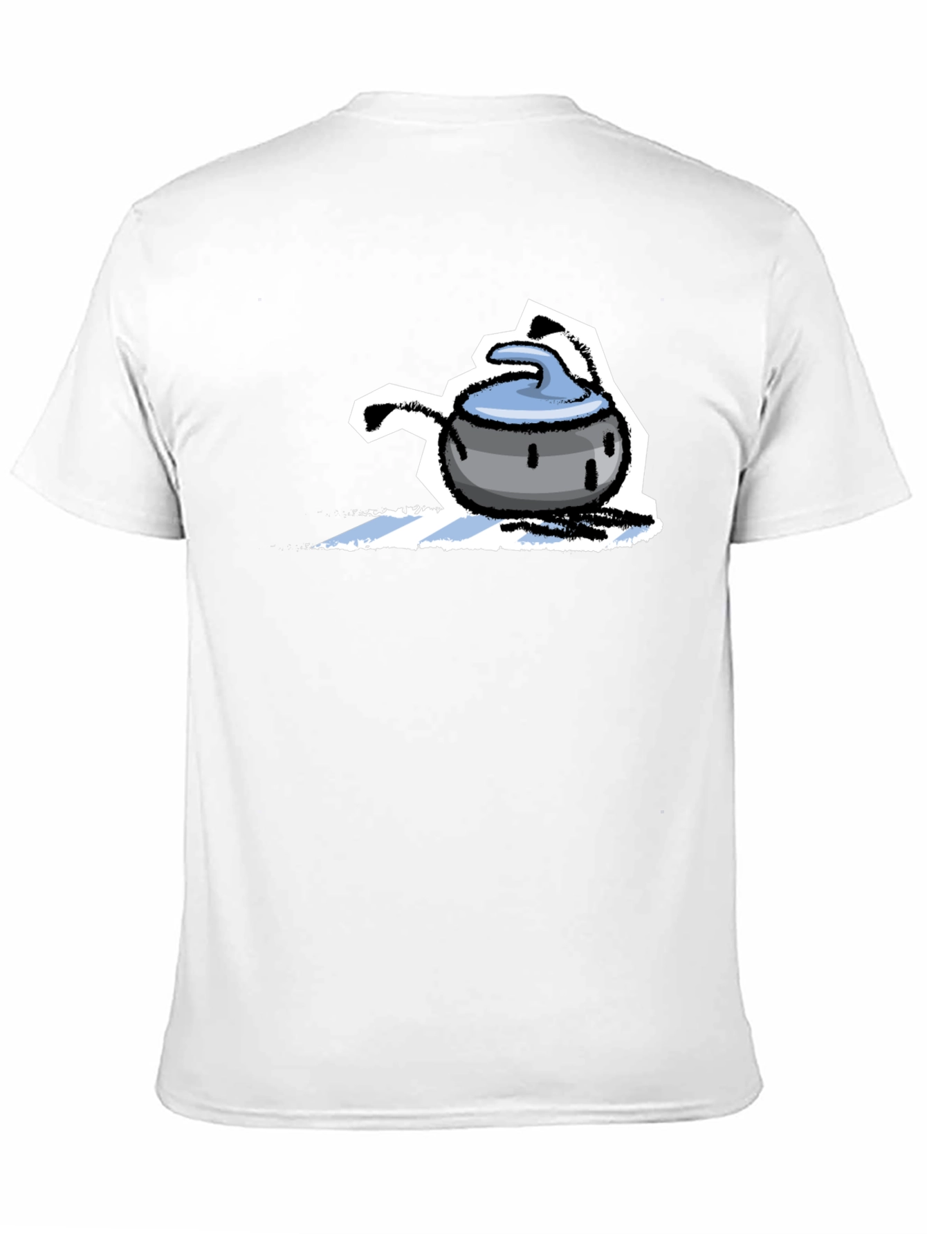 Funny Curling Stone Cartoon Black T-Shirt