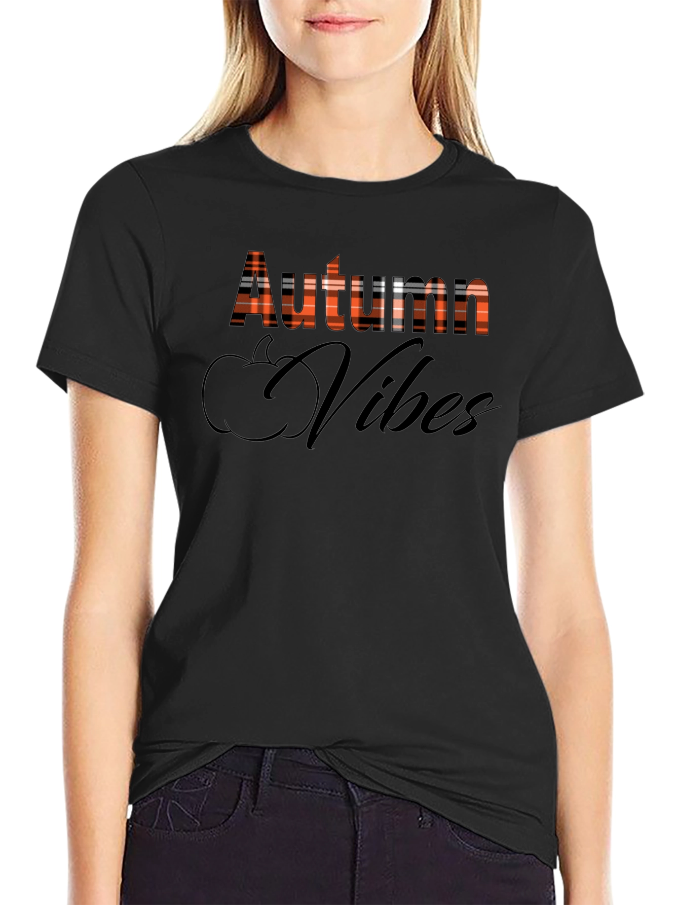 Autumn Vibes Plaid Graphic T-Shirt - Fall Season Tee