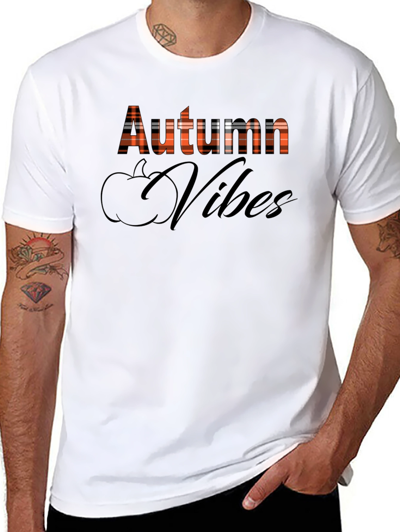 Autumn Vibes Plaid Graphic T-Shirt - Fall Season Tee