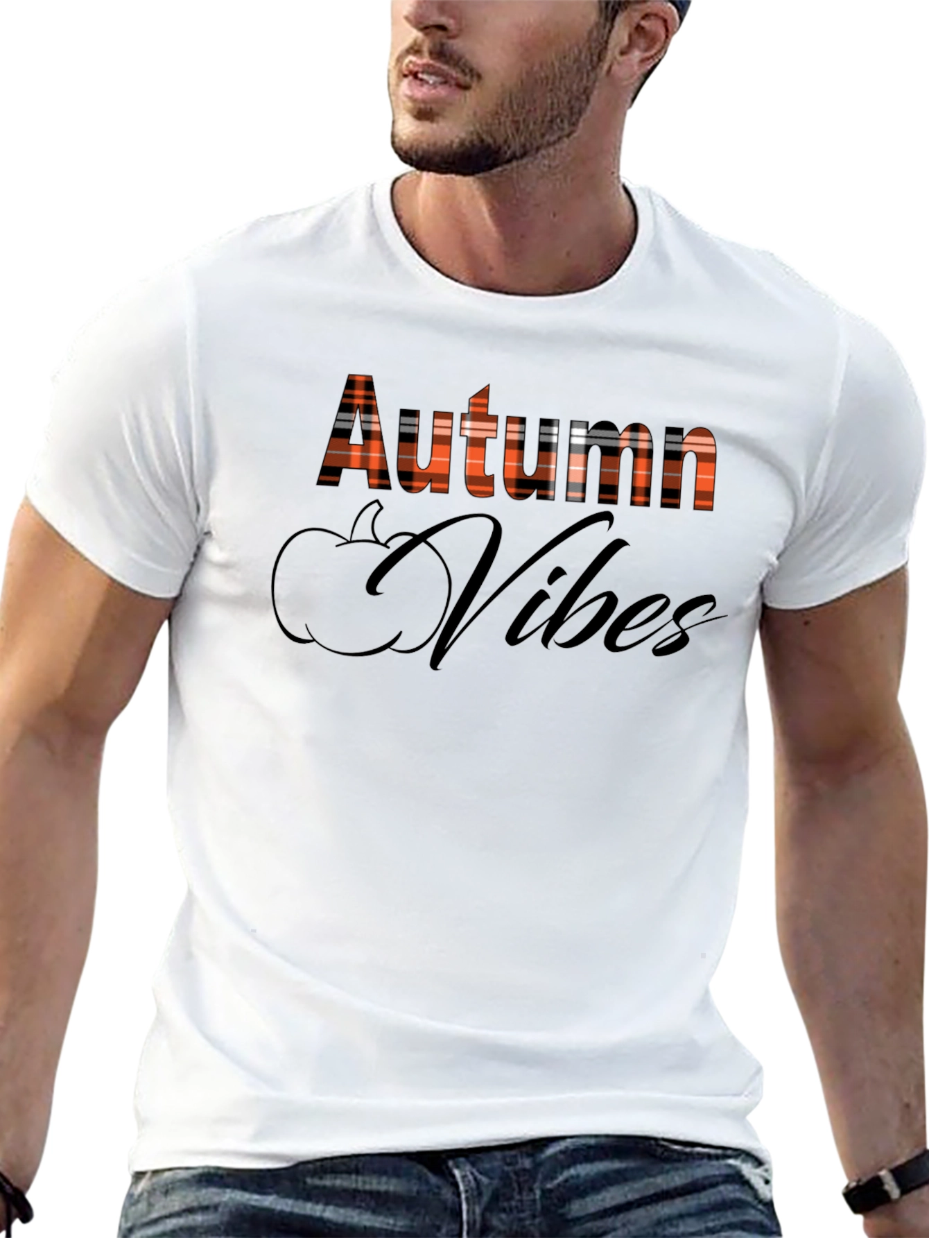 Autumn Vibes Plaid Graphic T-Shirt - Fall Season Tee