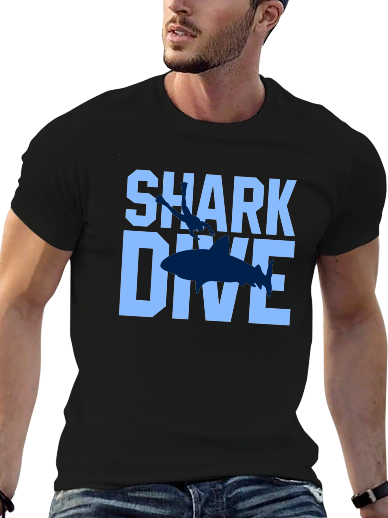 Shark Dive Graphic Print Tee - Black
