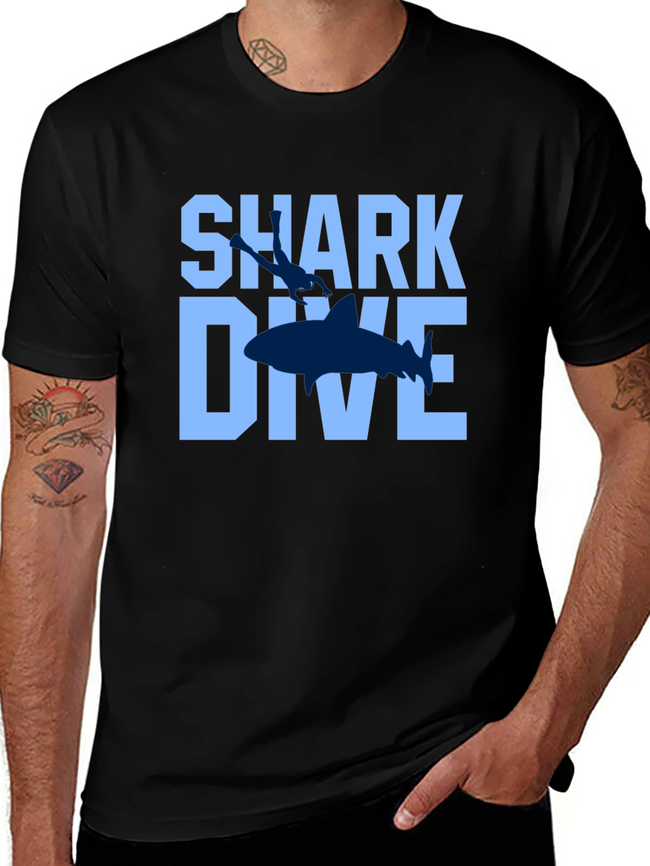 Shark Dive Graphic Print Tee - Black
