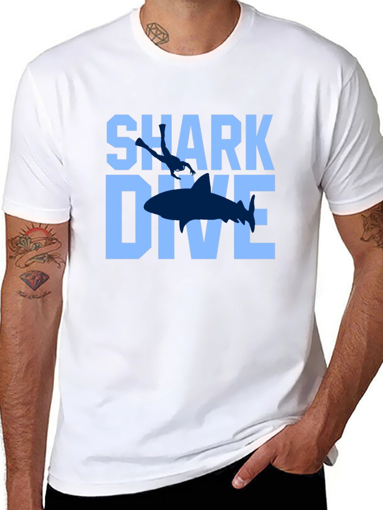 Shark Dive Graphic Print Tee - Black