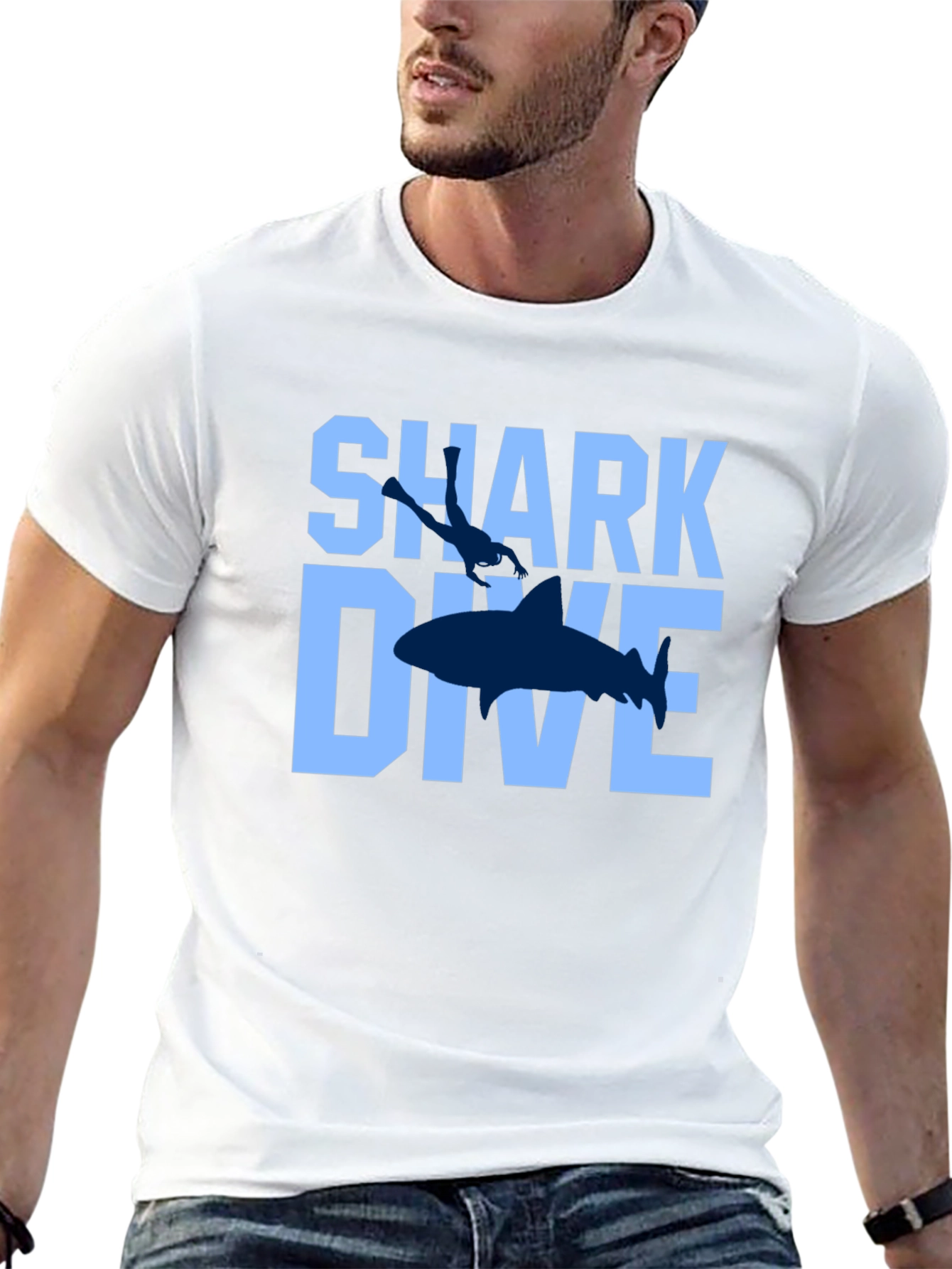 Shark Dive Graphic Print Tee - Black