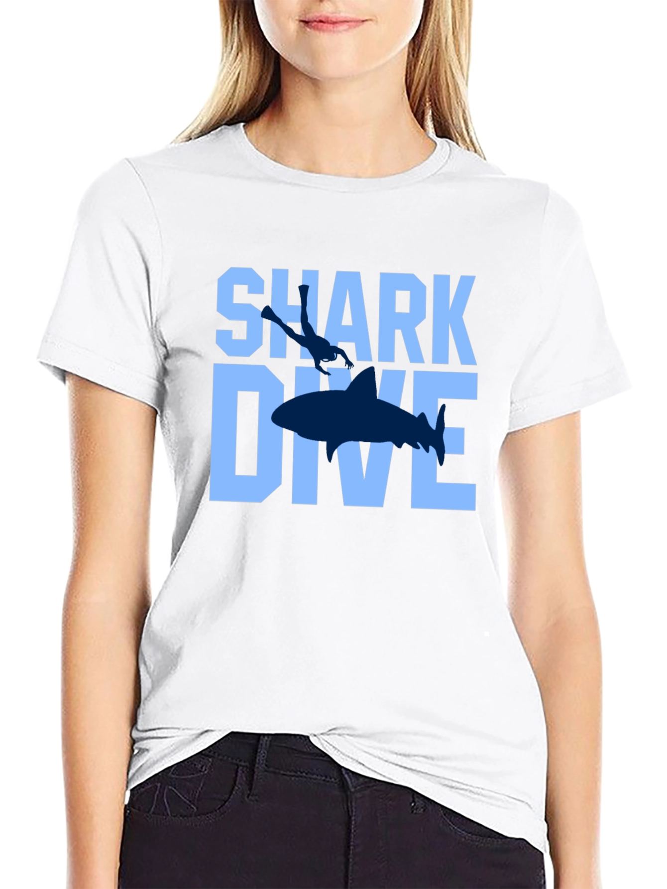 Shark Dive Graphic Print Tee - Black