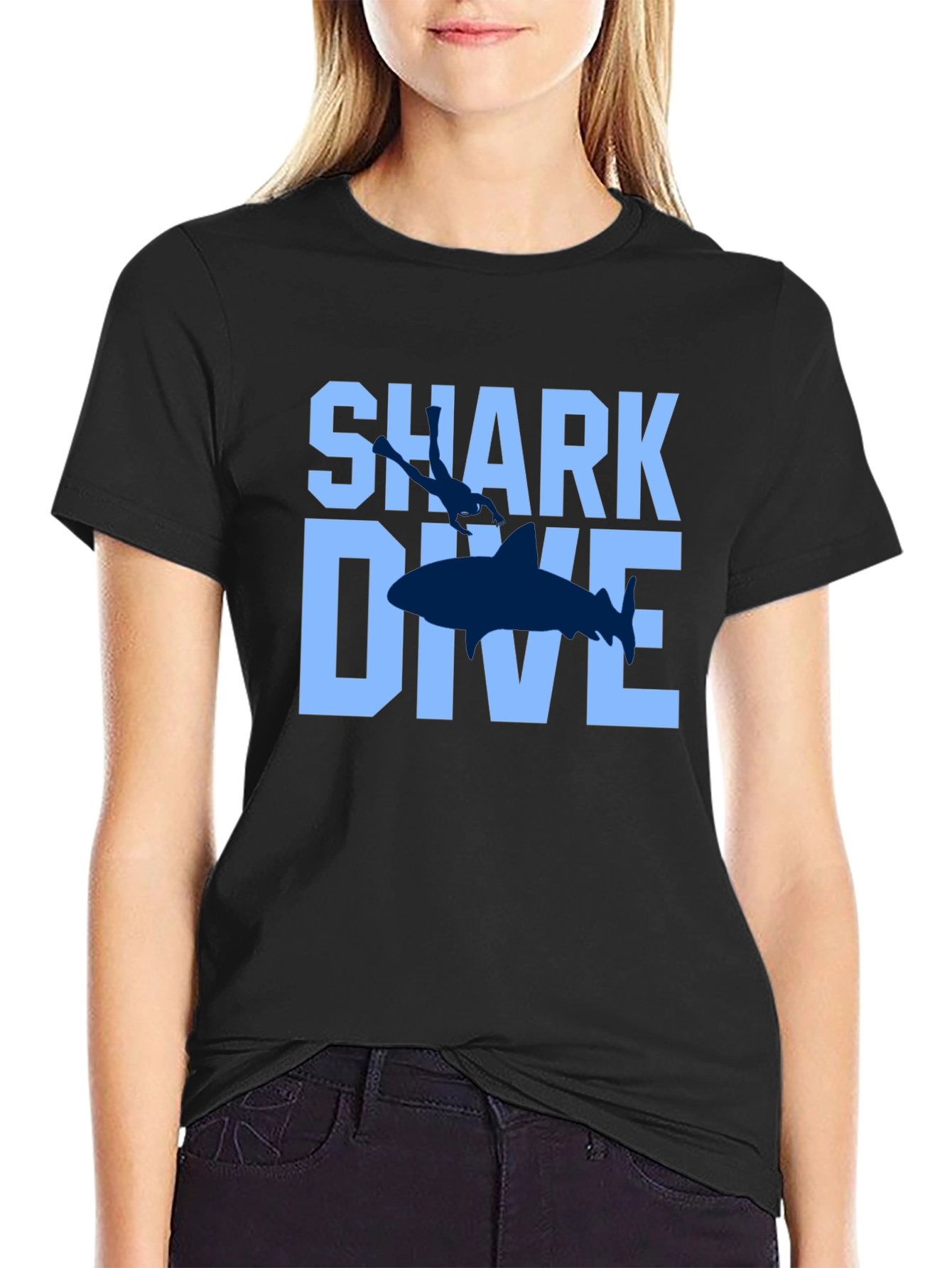 Shark Dive Graphic Print Tee - Black