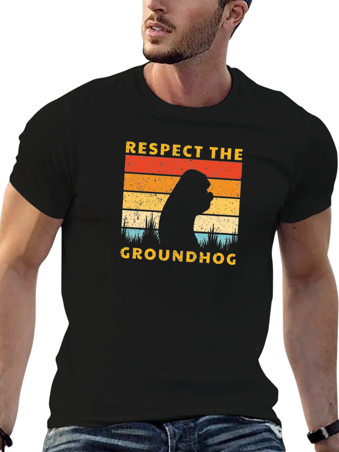 Respect the Groundhog Black Graphic Tee