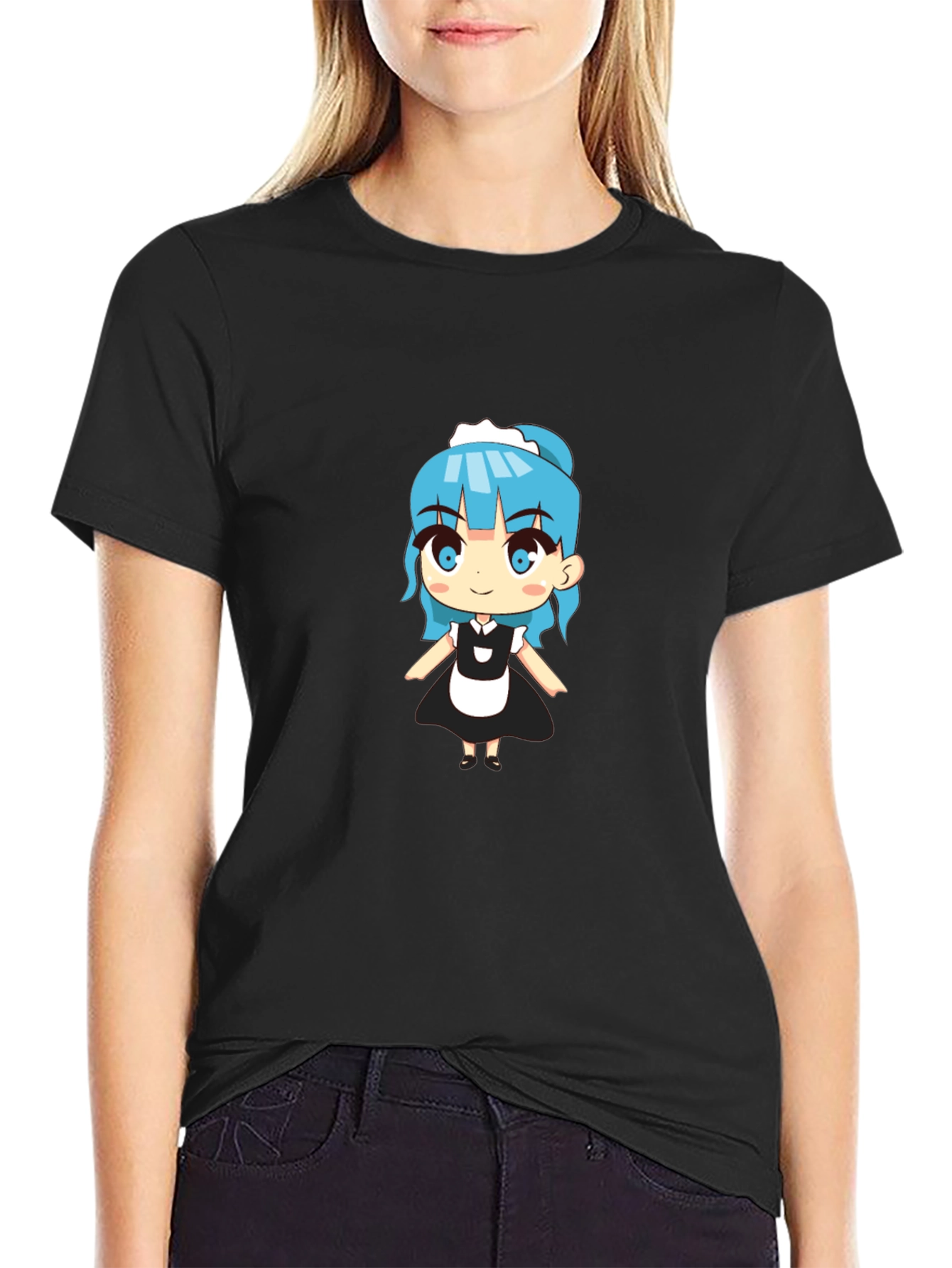 Anime Maid Graphic Black T-Shirt