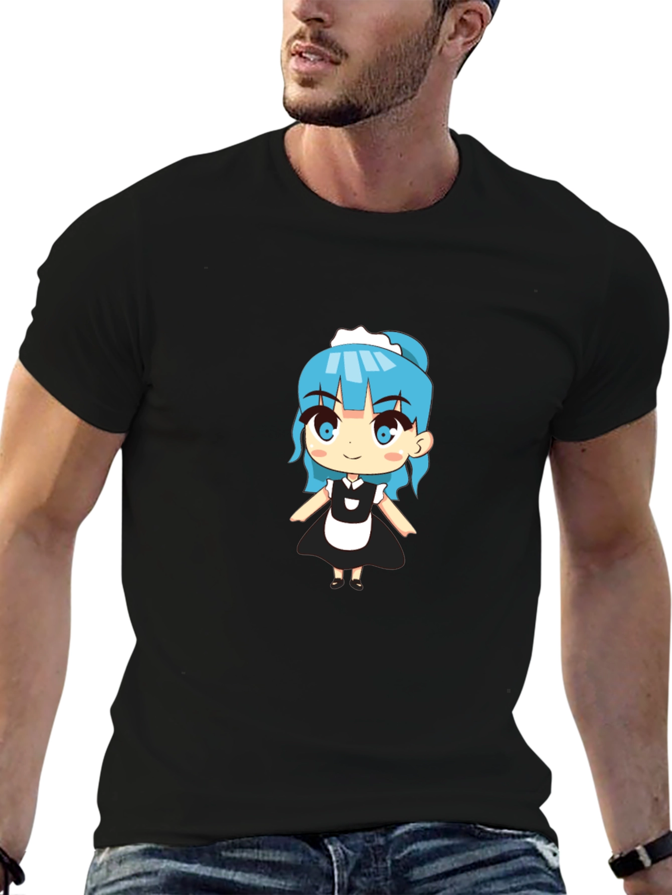 Anime Maid Graphic Black T-Shirt