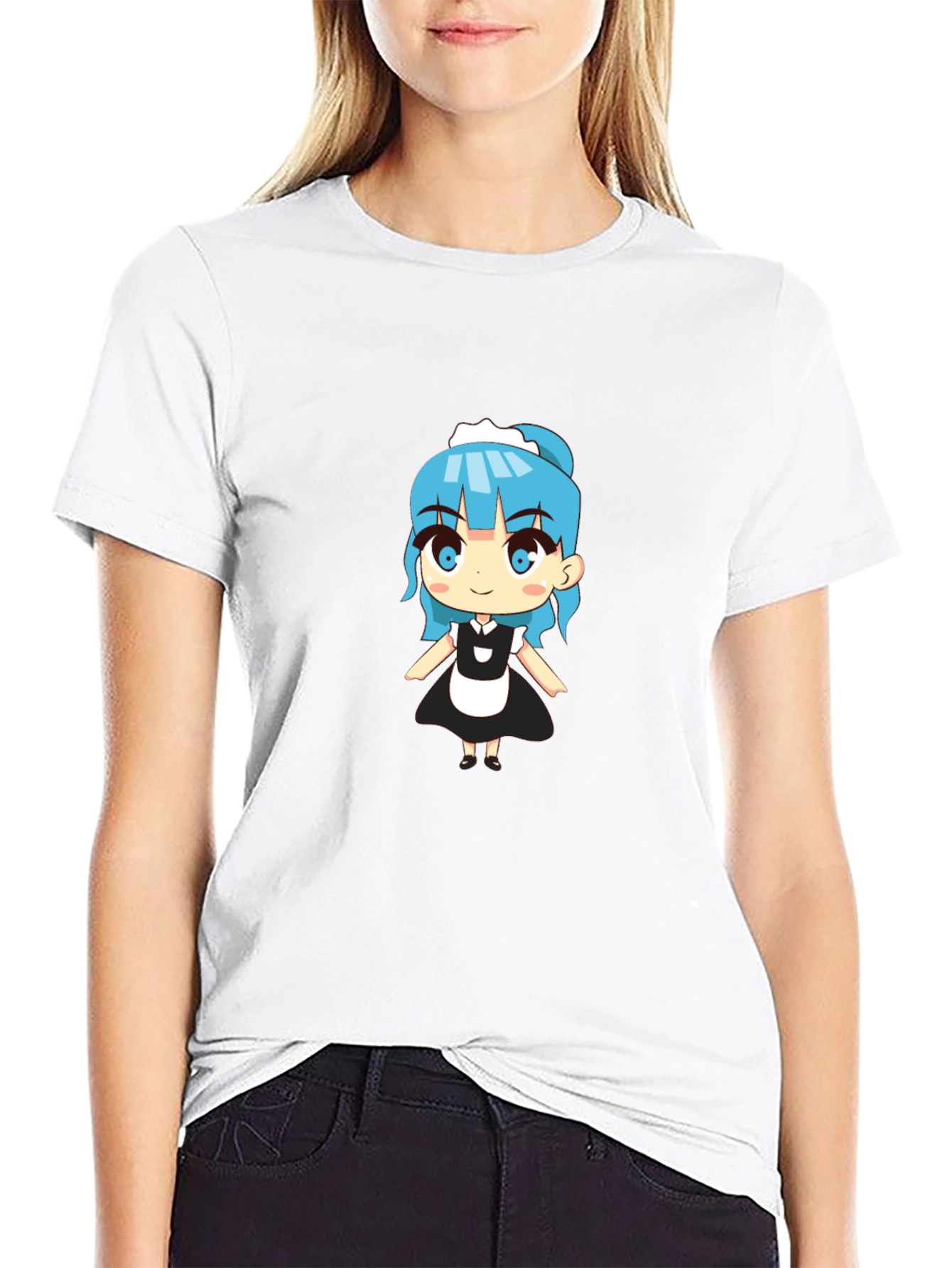 Anime Maid Graphic Black T-Shirt