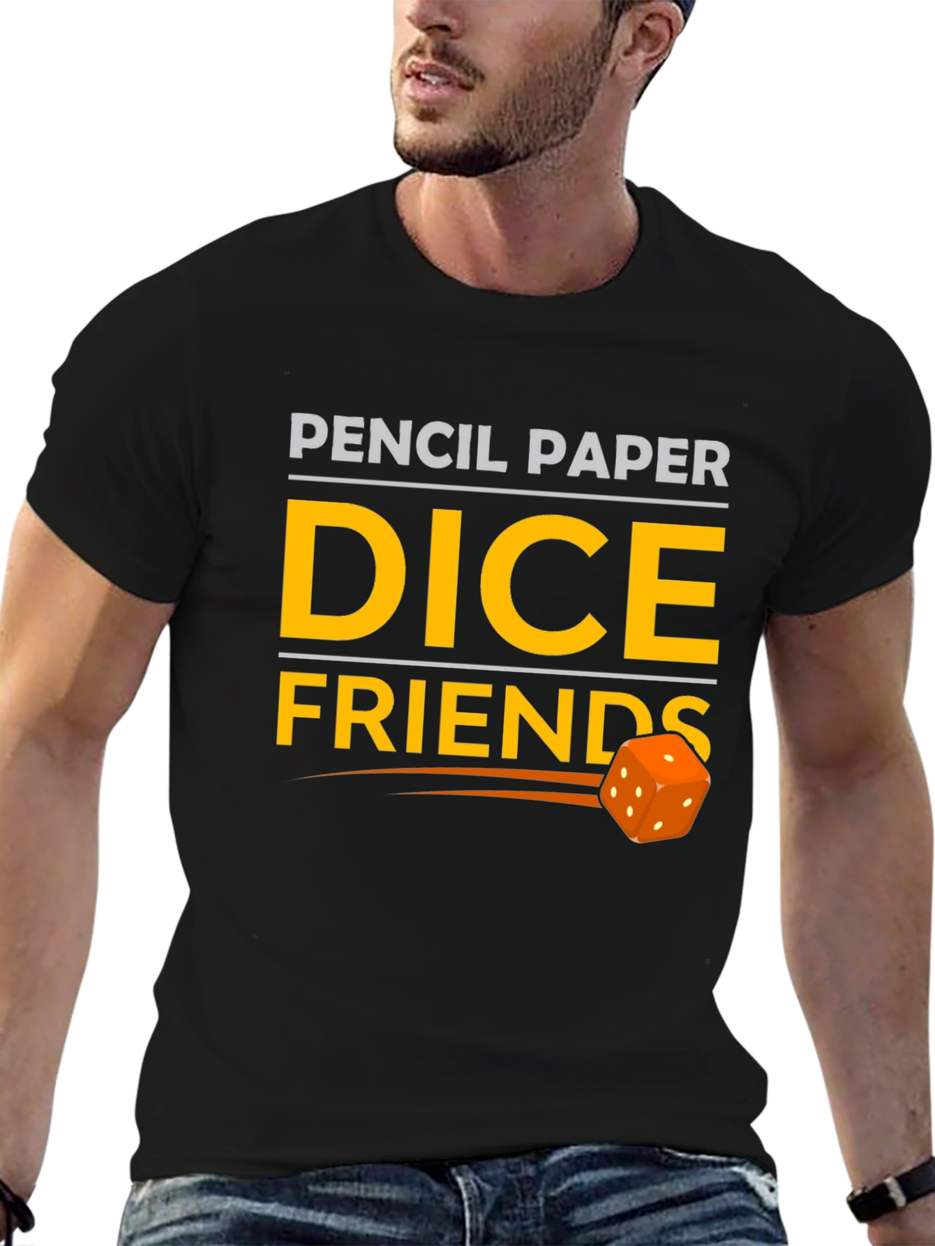 Pencil Paper Dice Friends Black T-Shirt