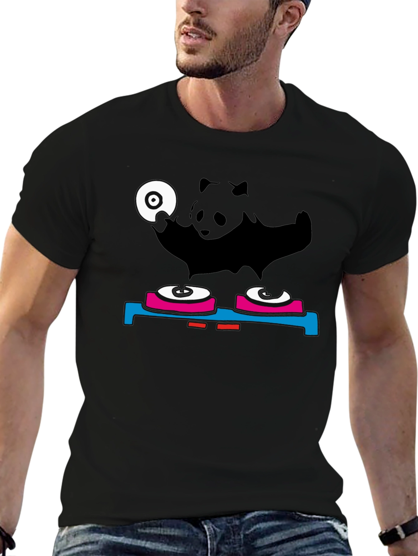 DJ Panda Graphic Tee - Black Cotton Blend