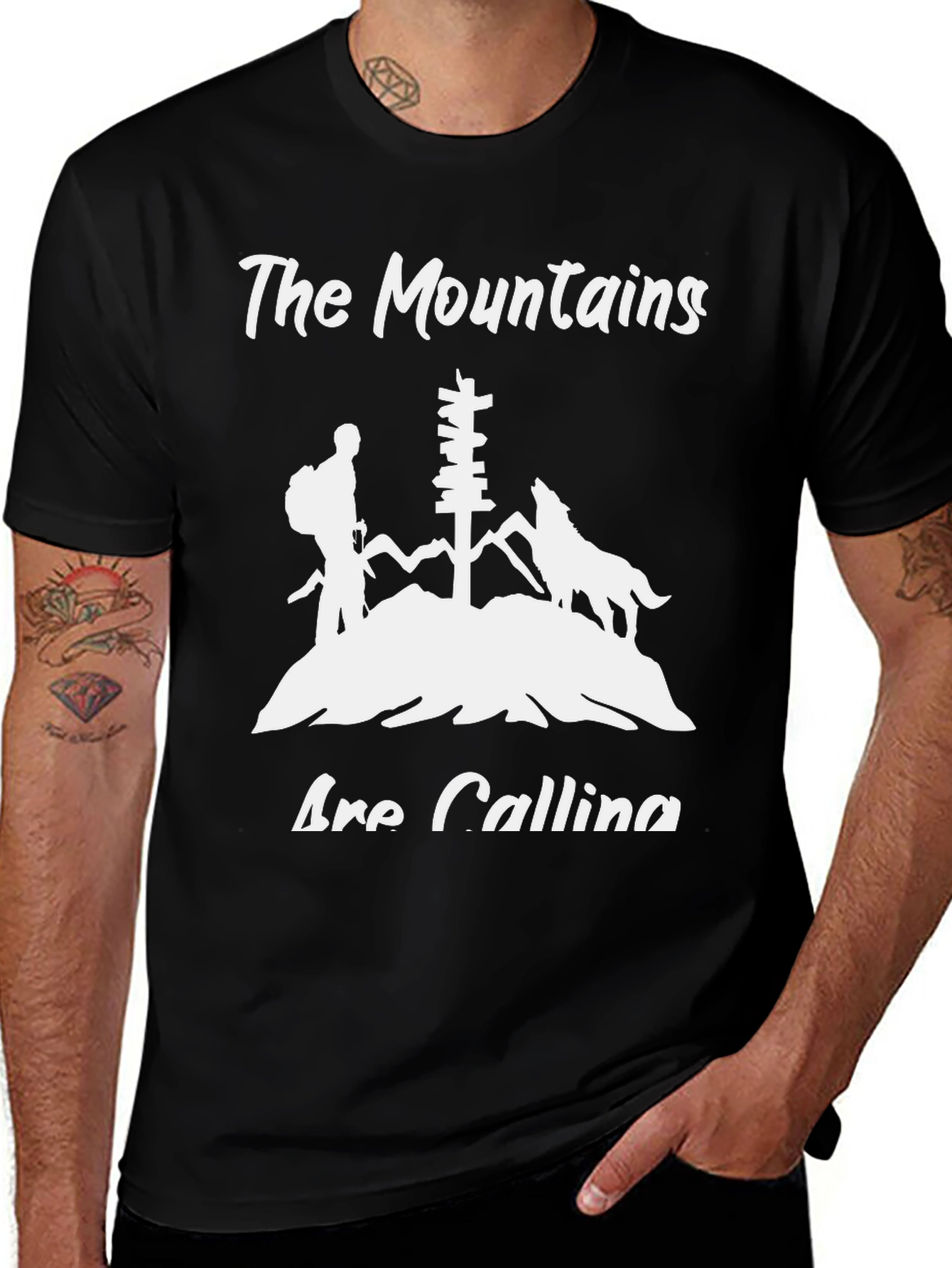 Mountains Are Calling Black Graphic Tee
