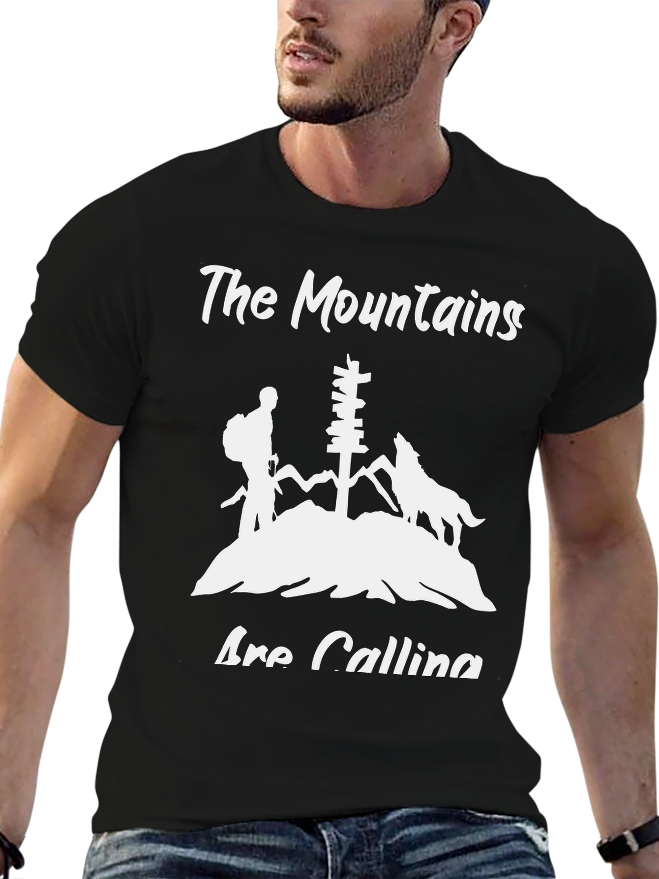 Mountains Are Calling Black Graphic Tee
