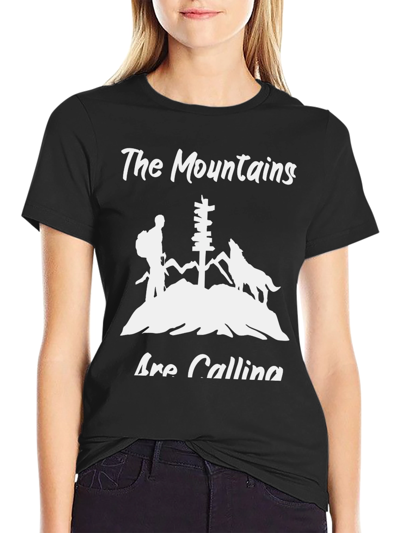 Mountains Are Calling Black Graphic Tee