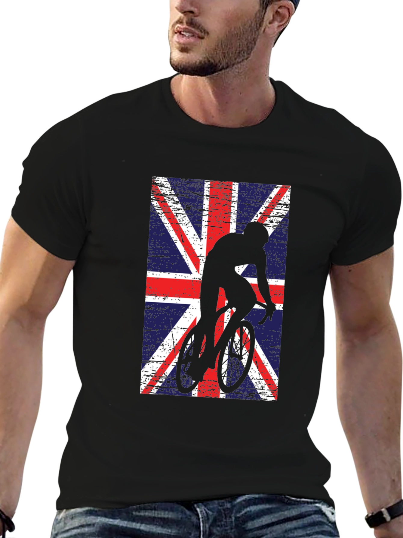 Union Jack Cyclist Graphic Tee - Black
