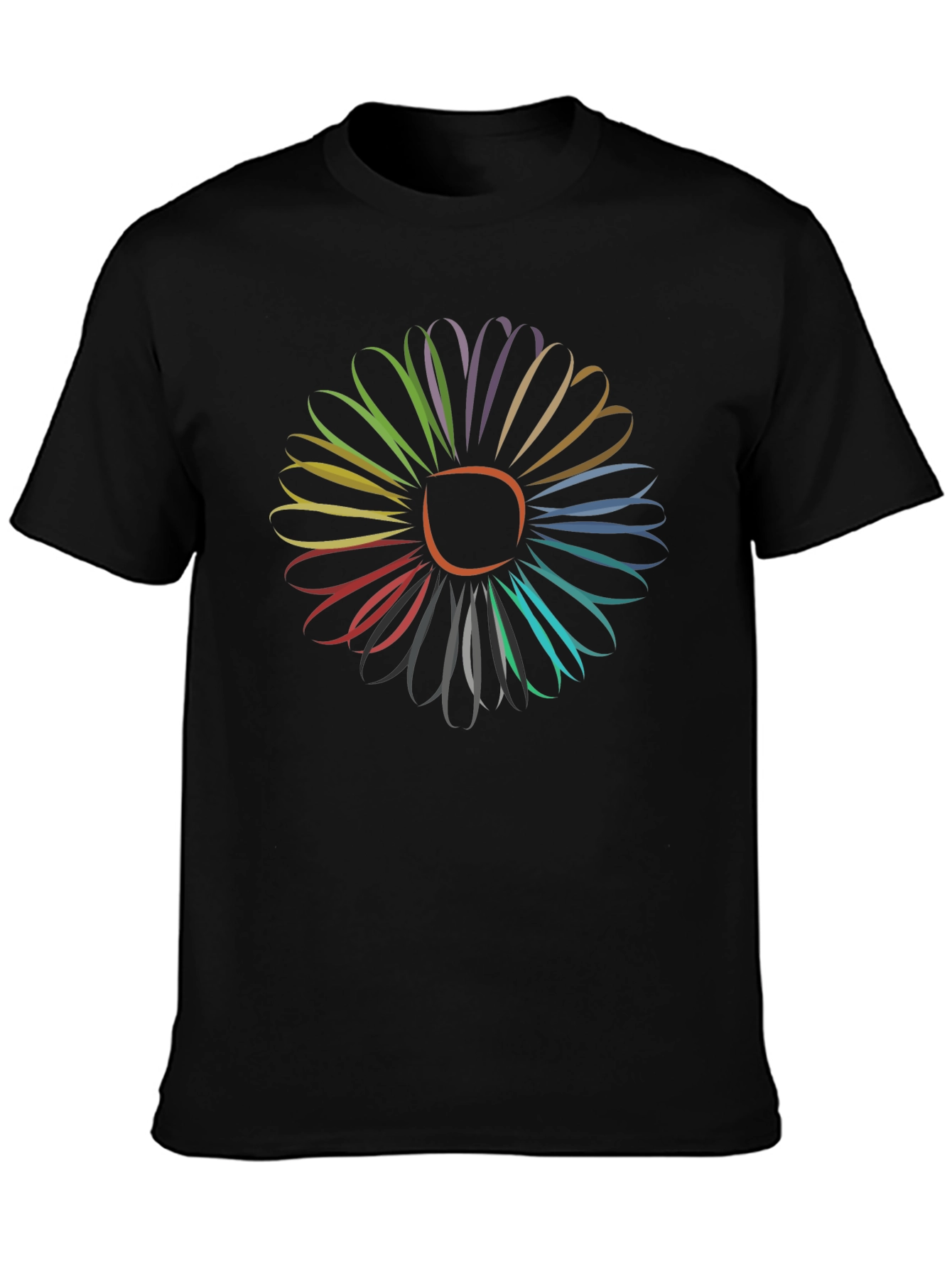 Vibrant Flower Graphic Tee - Stylish Mens Black T-Shirt