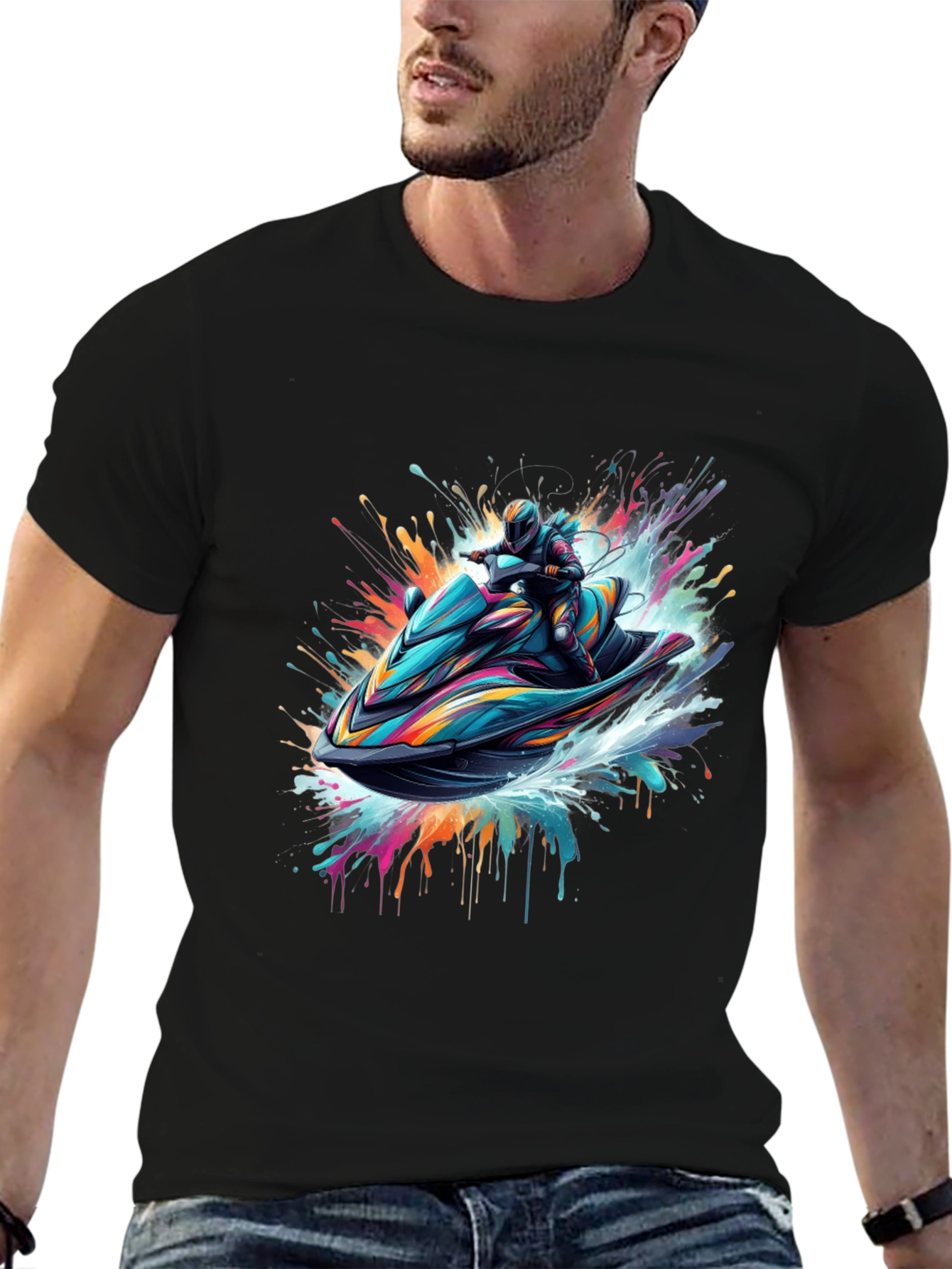 Jet Ski Rider Black T-Shirt - Vibrant Graphic Tee