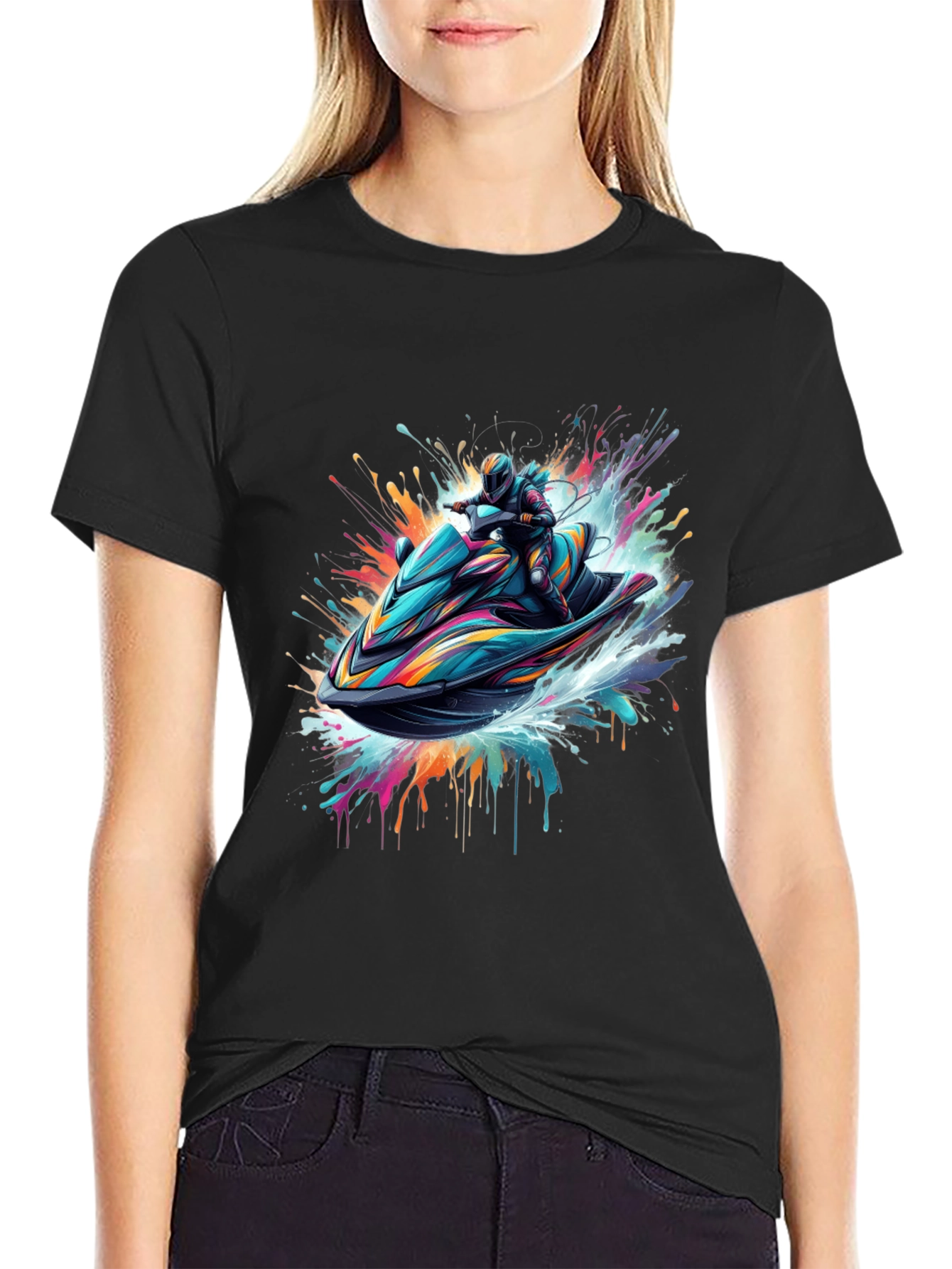 Jet Ski Rider Black T-Shirt - Vibrant Graphic Tee