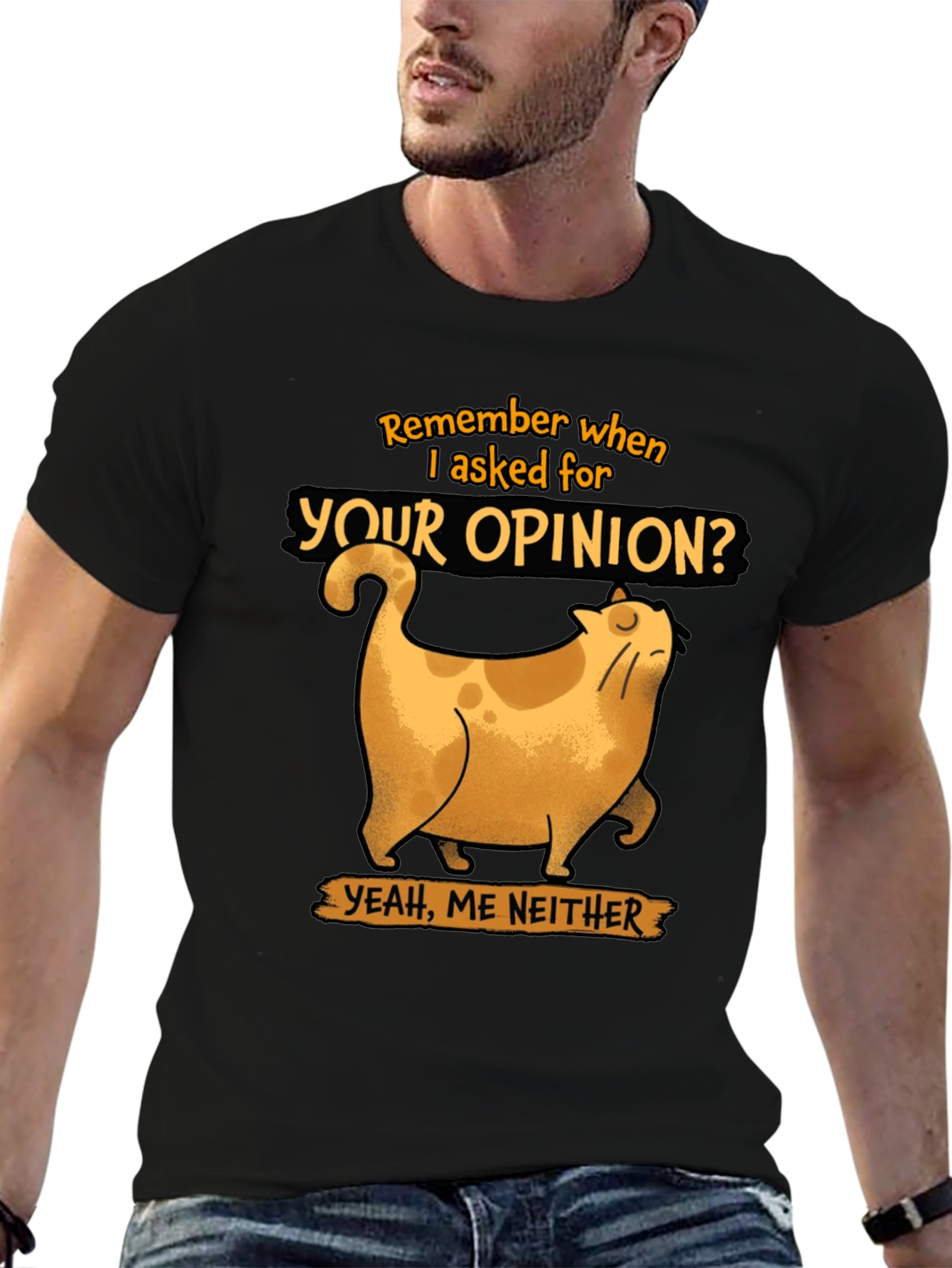 Funny Cat Opinion Graphic Tee - Black Cotton T-Shirt