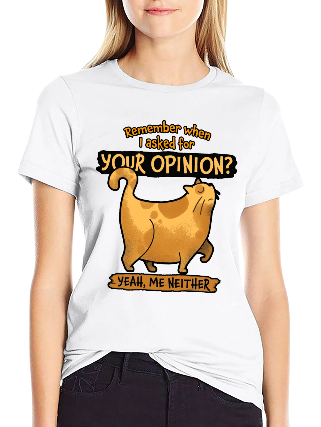 Funny Cat Opinion Graphic Tee - Black Cotton T-Shirt