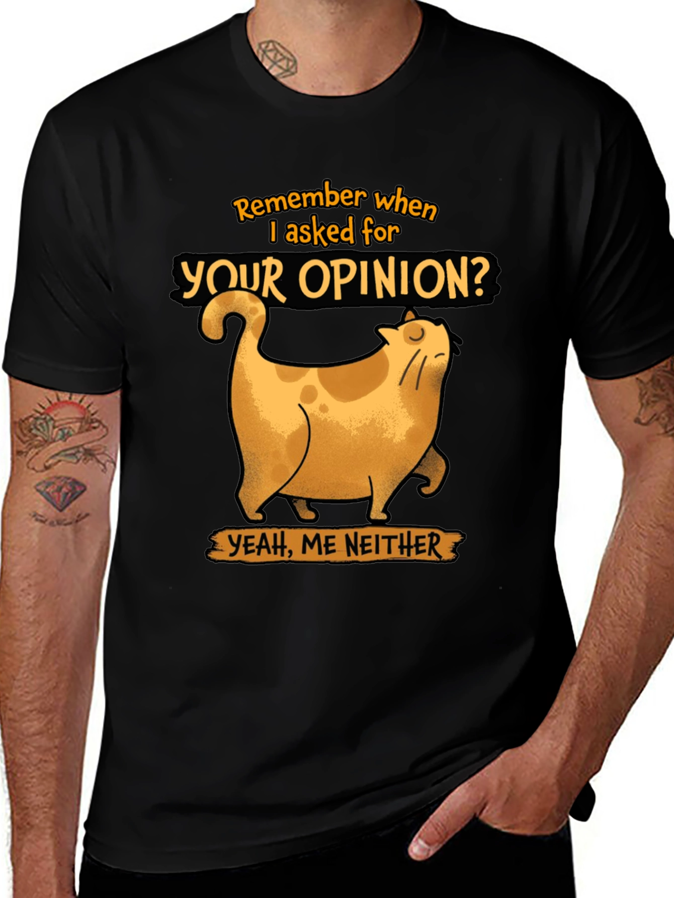 Funny Cat Opinion Graphic Tee - Black Cotton T-Shirt