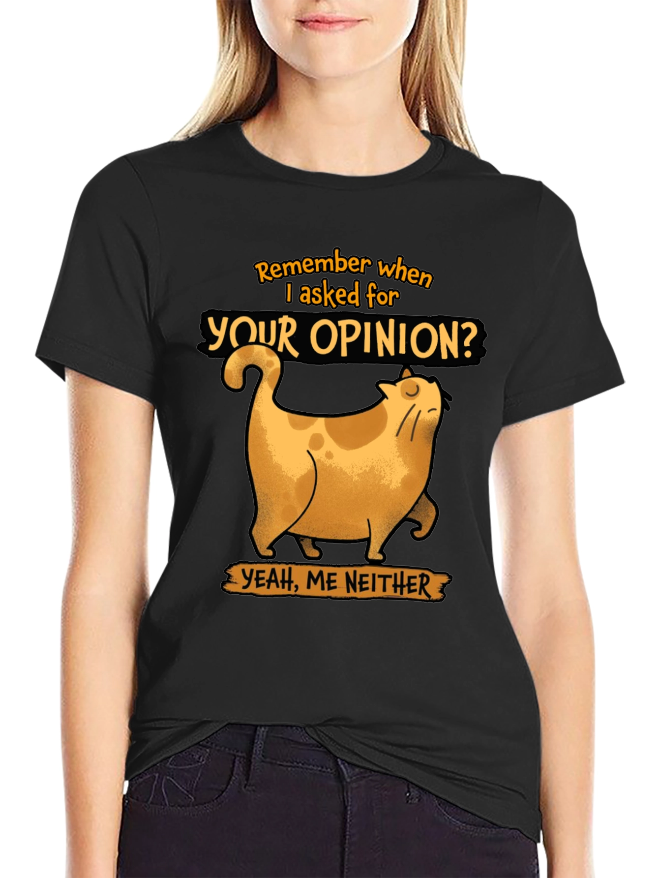 Funny Cat Opinion Graphic Tee - Black Cotton T-Shirt