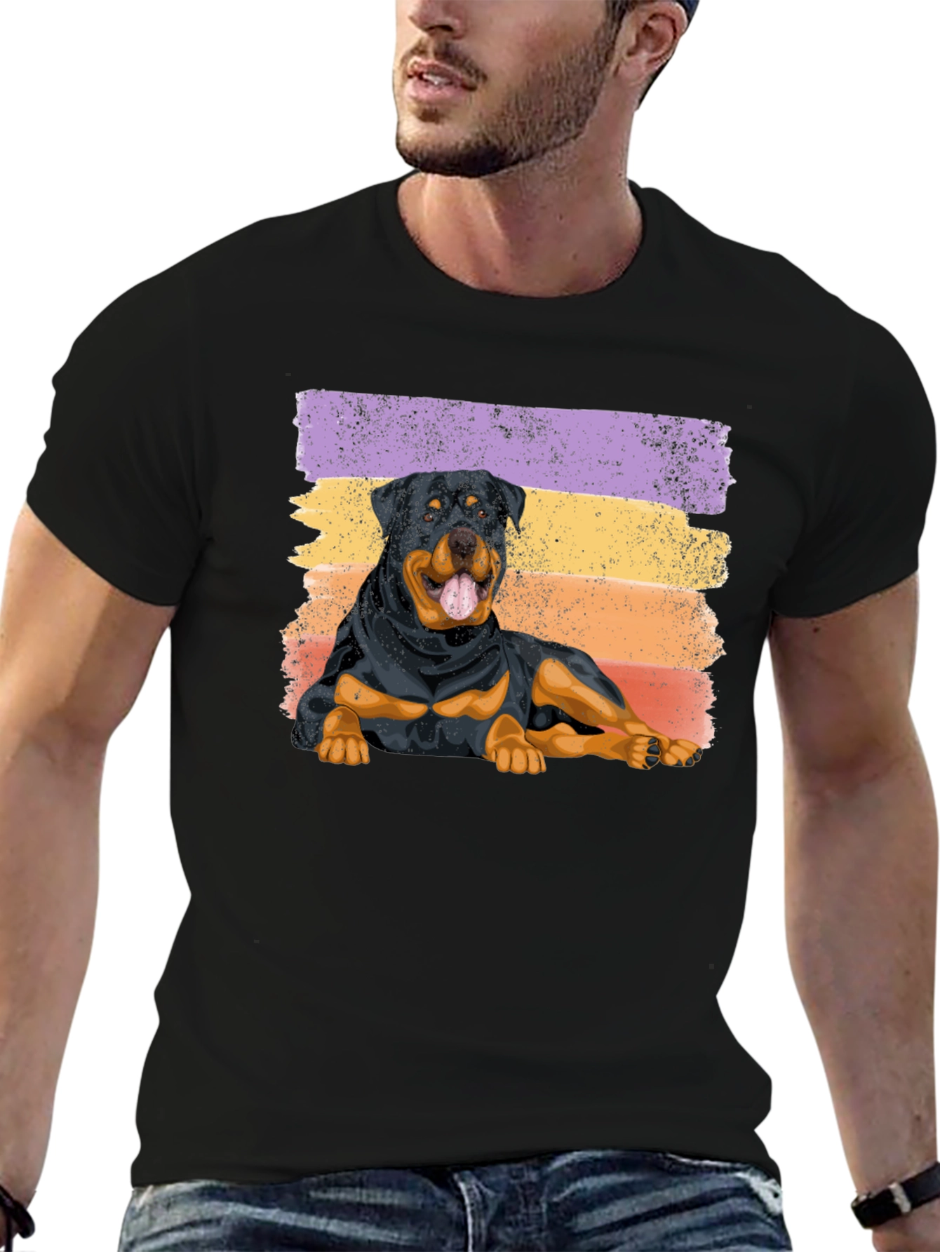 Rottweiler Dog Sunset Graphic Tee - Black