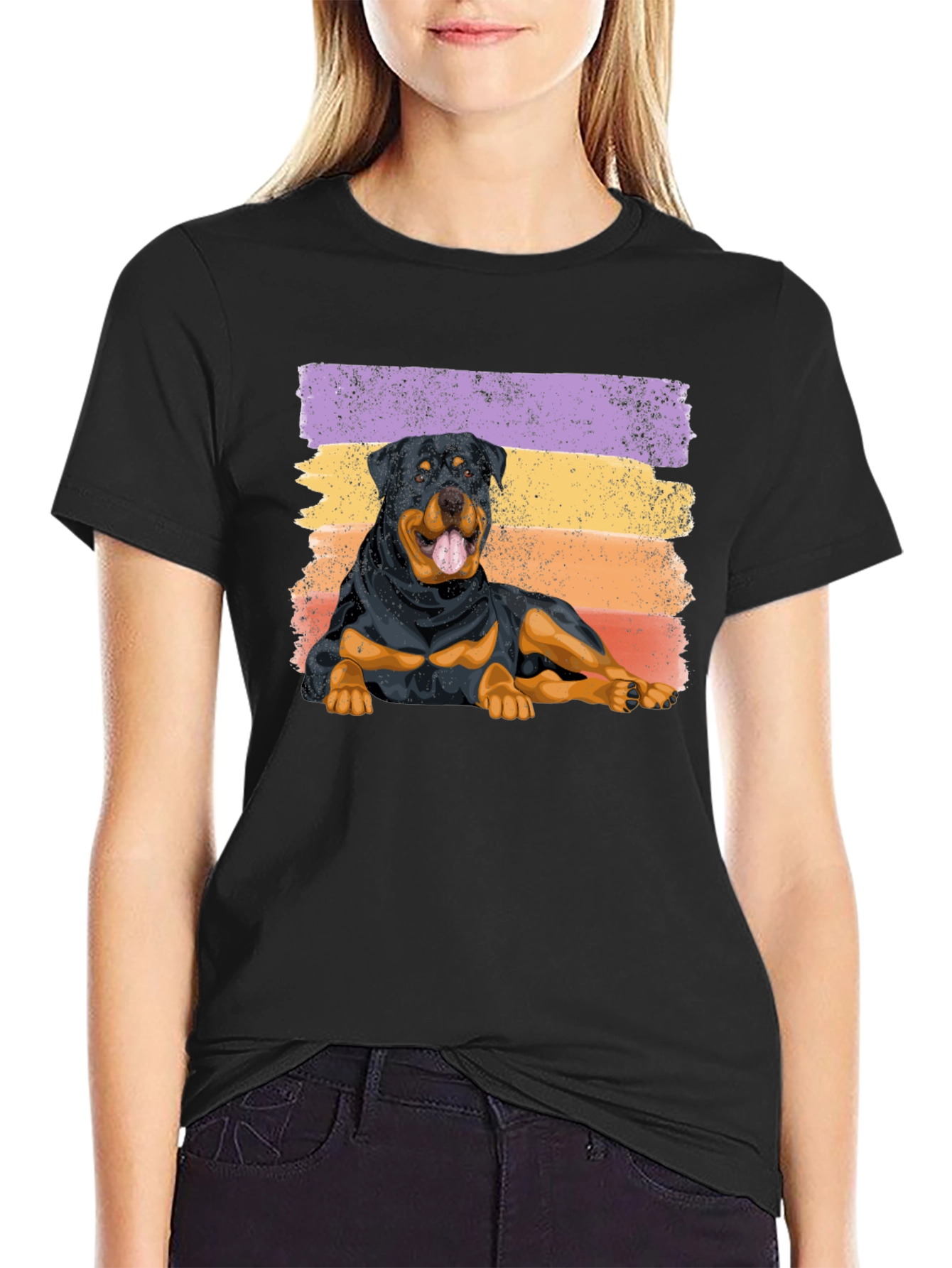 Rottweiler Dog Sunset Graphic Tee - Black