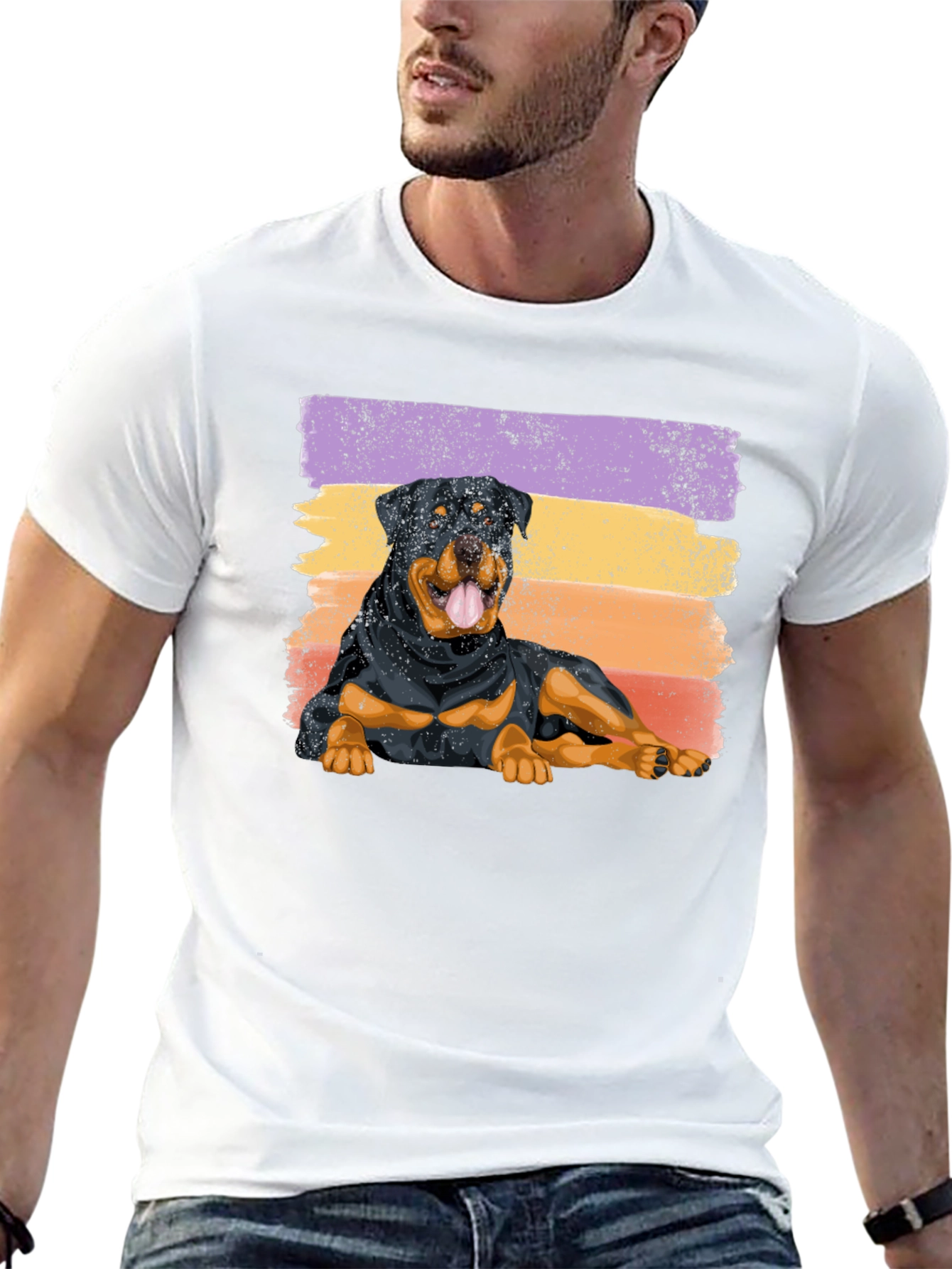 Rottweiler Dog Sunset Graphic Tee - Black