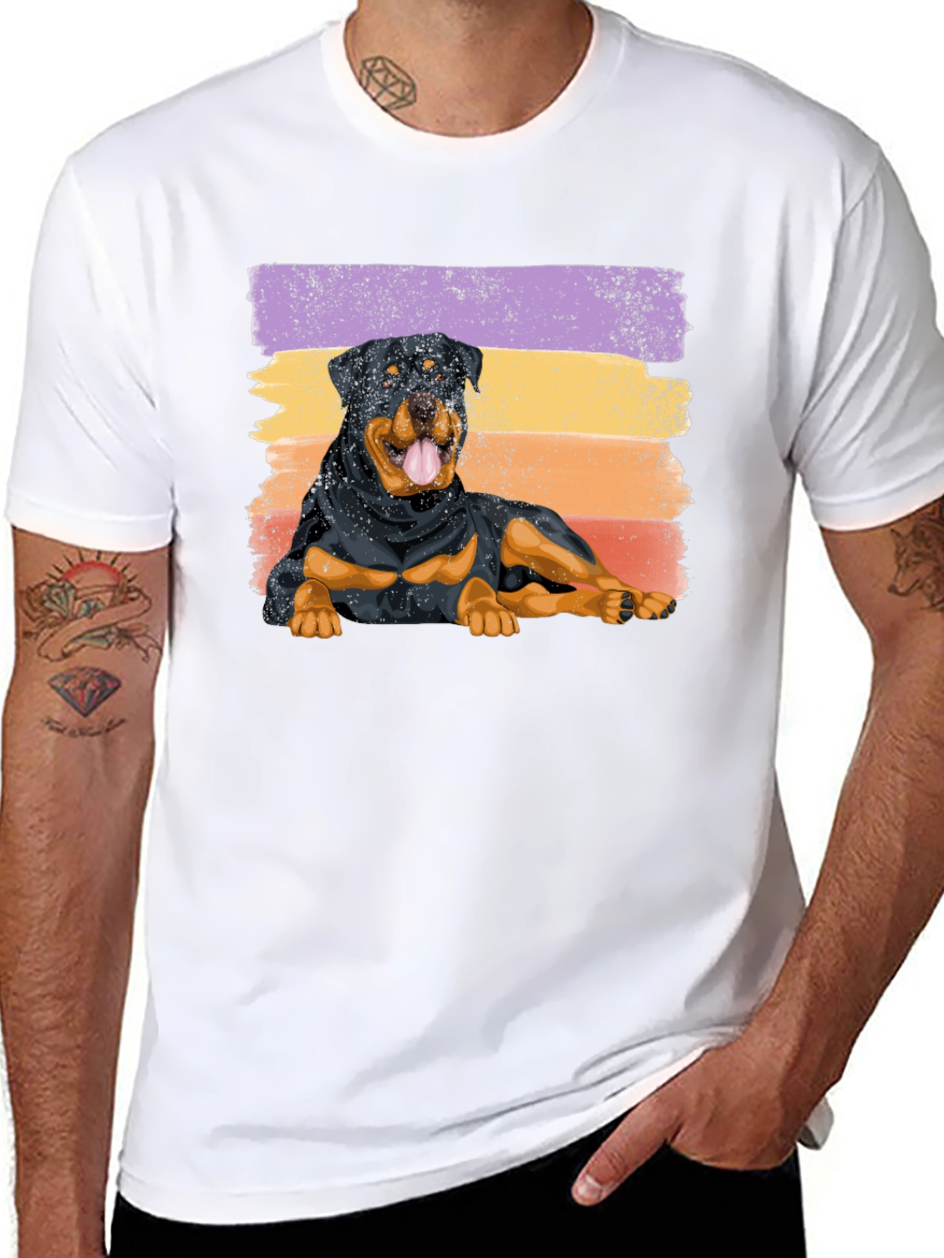 Rottweiler Dog Sunset Graphic Tee - Black